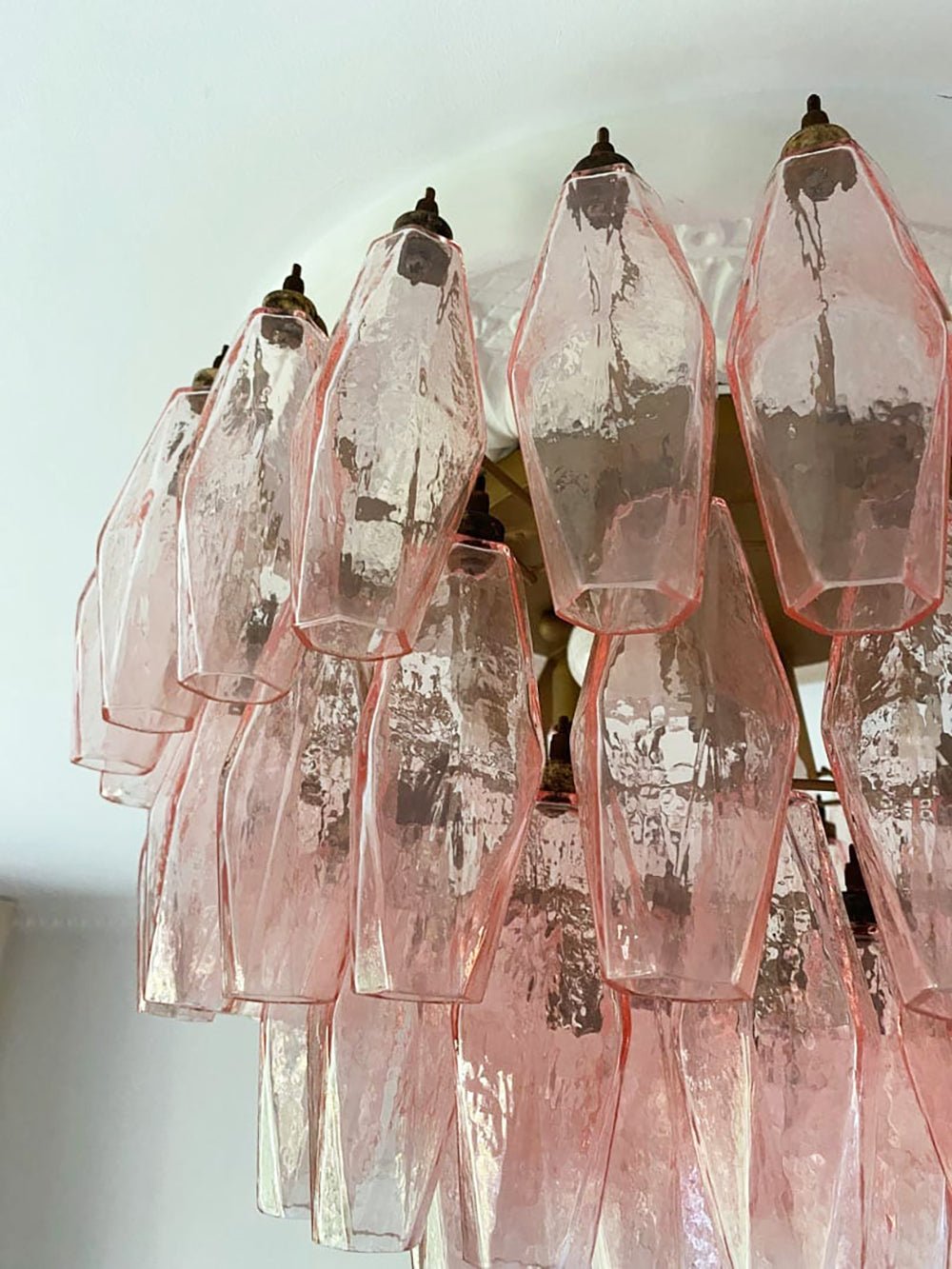 Murano Rhombus Pink Glass Ceiling Lamp - Elegant Crystal Chandelier for Living Room, Bedroom & Dining Room Lighting Decor