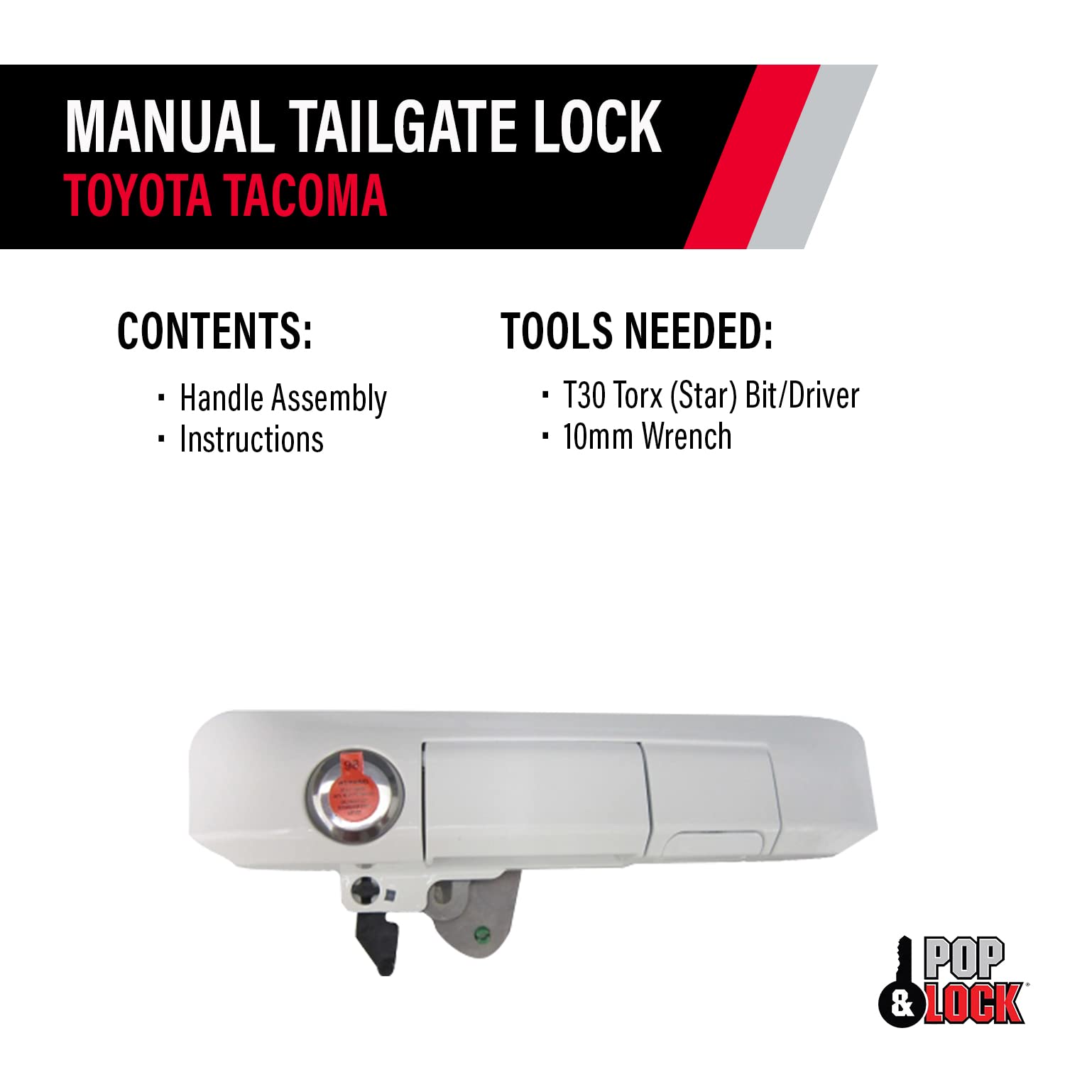 POP & Lock PL5403 Manual Tailgate Lock with Bolt Technology for Toyota Tacoma (2005-2015) | Super White | Secure Truck Bed & Prevent Theft | Perfect for Camping, Construction & Outdoor Adventures