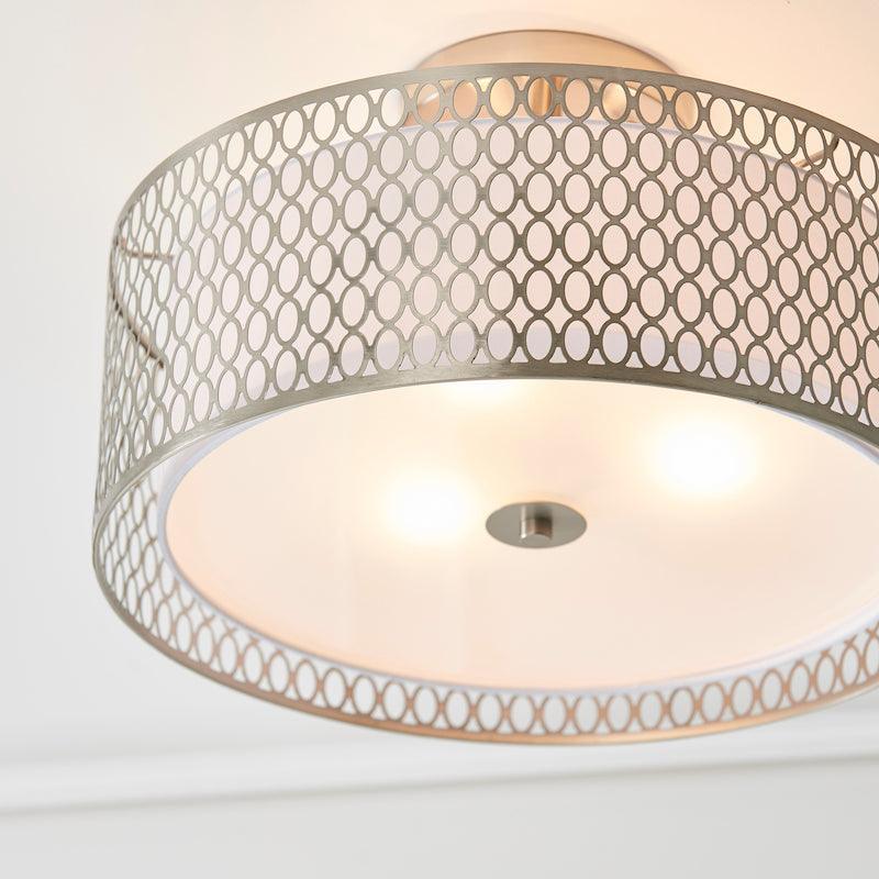 3-Light Nickel Flush Ceiling Light Fixture - Modern LED Lighting for Bedroom, Hallway, or Kitchen - Cordero Collection