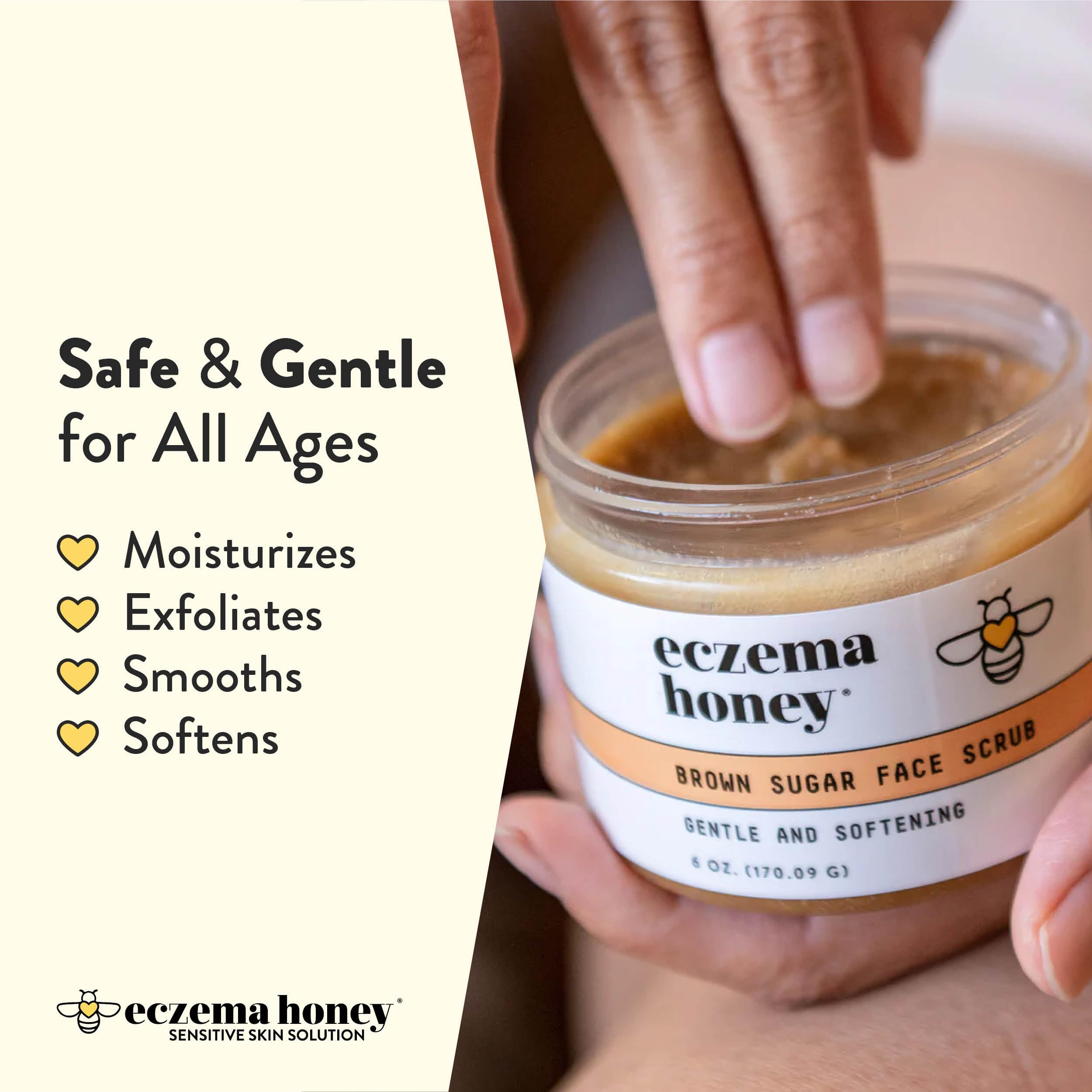 ECZEMA HONEY Brown Sugar Face & Body Scrub - Natural Exfoliator for Dry & Sensitive Skin - Gentle Exfoliating Scrub for Eczema Relief - Unisex Skincare for Women & Men - 6 Oz - Perfect for Spa Days & At-Home Self-Care Routines