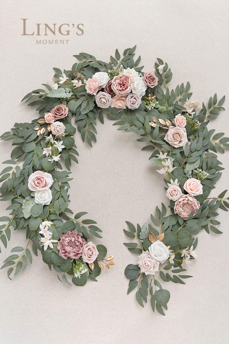 Ling's Moment 6FT Artificial Eucalyptus & Rose Floral Garland - Pink Sweetheart Wedding Table Decor, Mantle Swag for Reception, Thanksgiving, Christmas - Dusty Rose Home & Party Decoration | Perfect for Weddings, Baby Showers, and Seasonal Celebrations