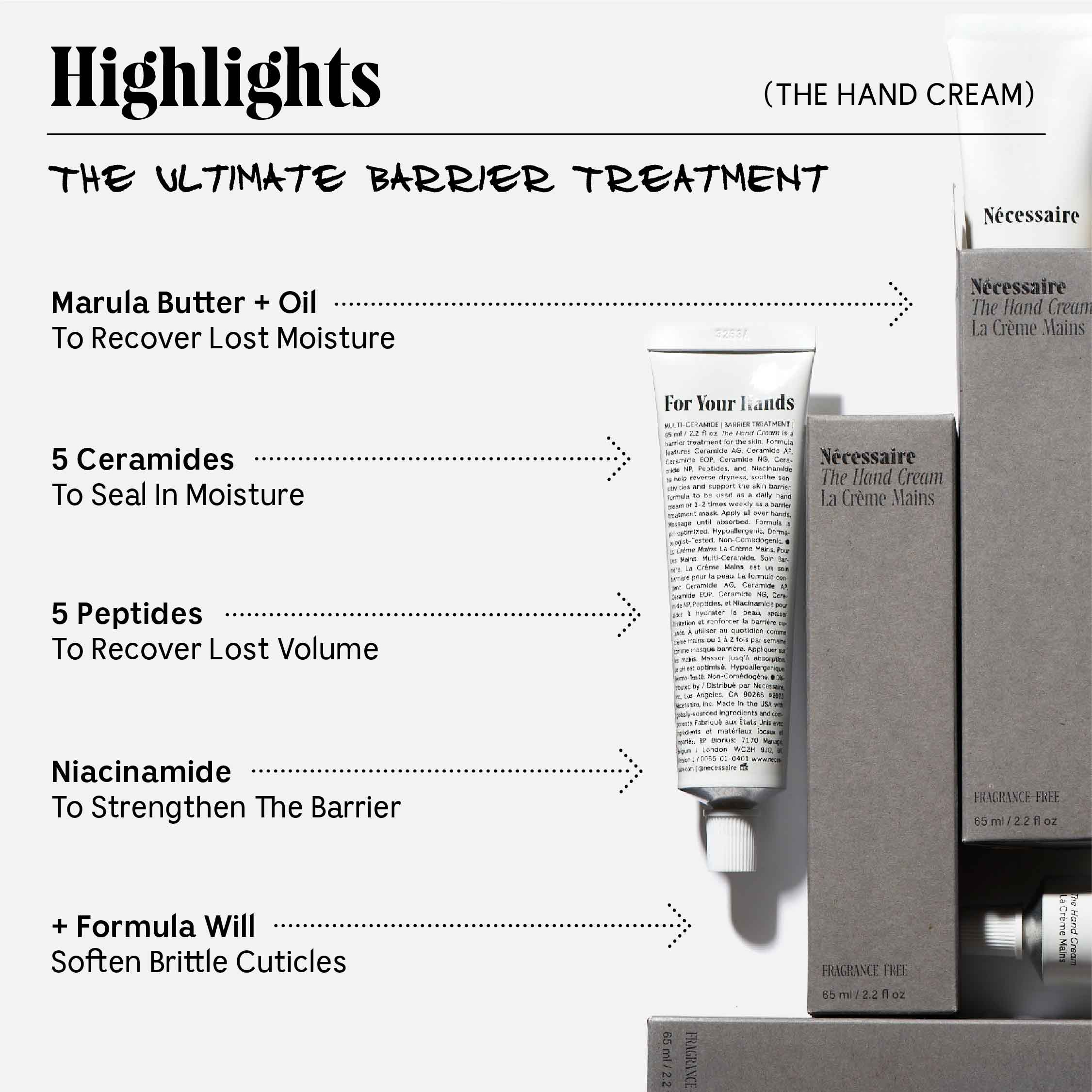 Necessaire The Hand Cream Barrier Treatment - 5 Ceramides & 5 Peptides with Niacinamide for Dry, Cracked Hands | Perfect for Winter Care & Daily Moisturizing