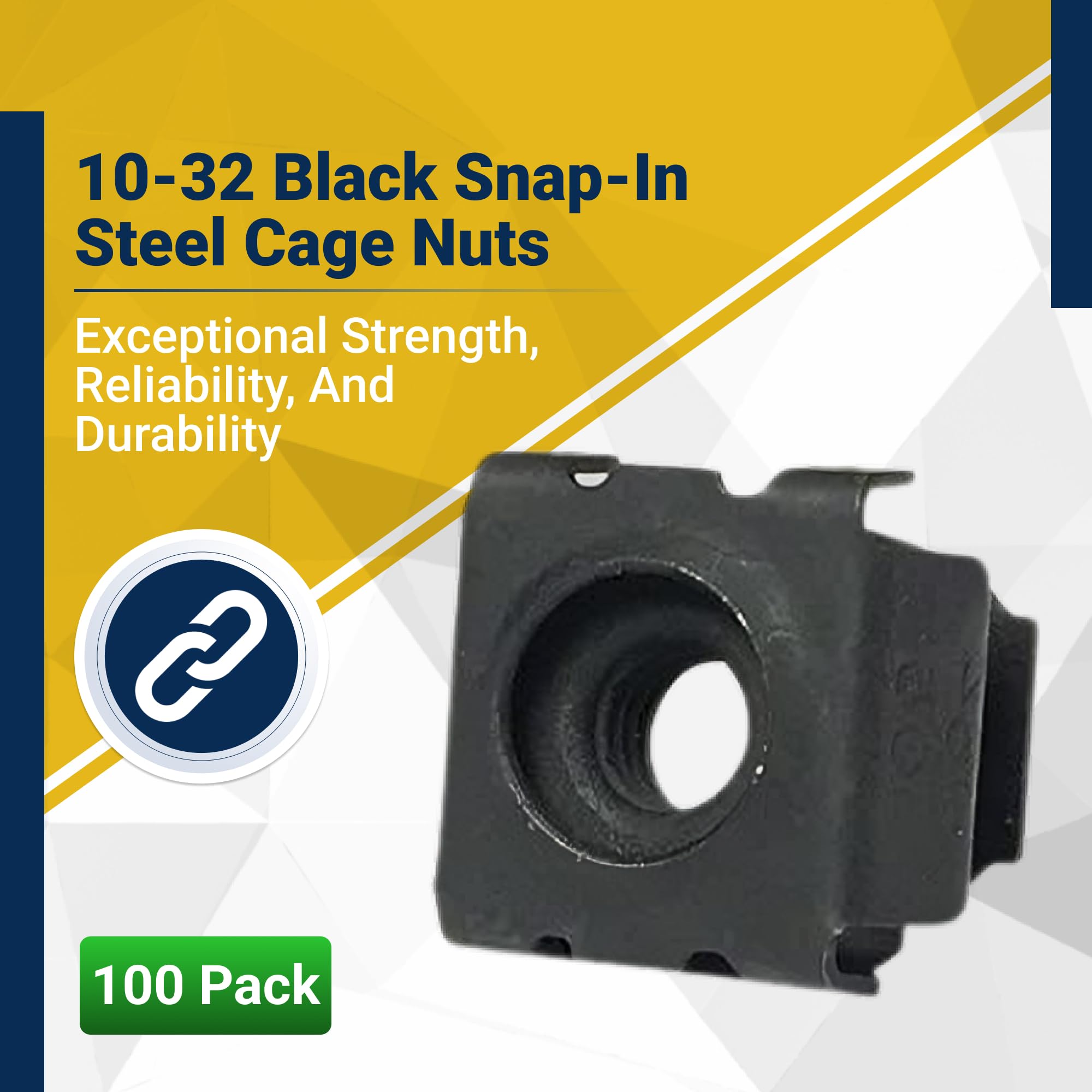 RackGold® Black 10-32 Cage Nuts - 100 Pack for Server Rack, Network Cabinet & Data Center Installation