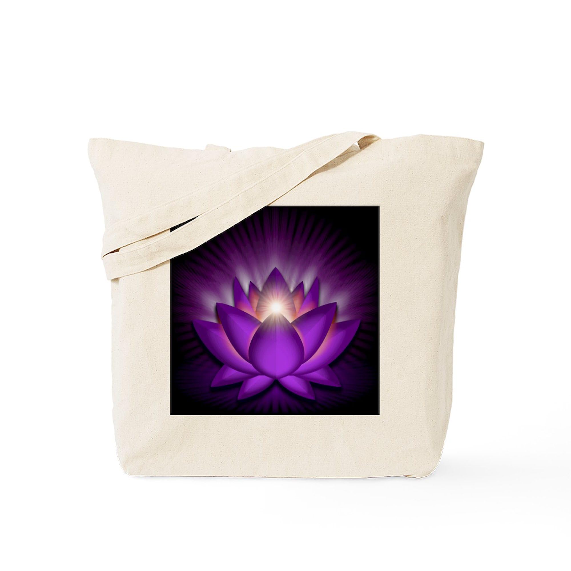 Chakra Lotus Crown Violet Square Tote Bag - Natural Canvas Reusable Shopping Bag for Yoga, Meditation & Eco-Friendly Grocery Shopping