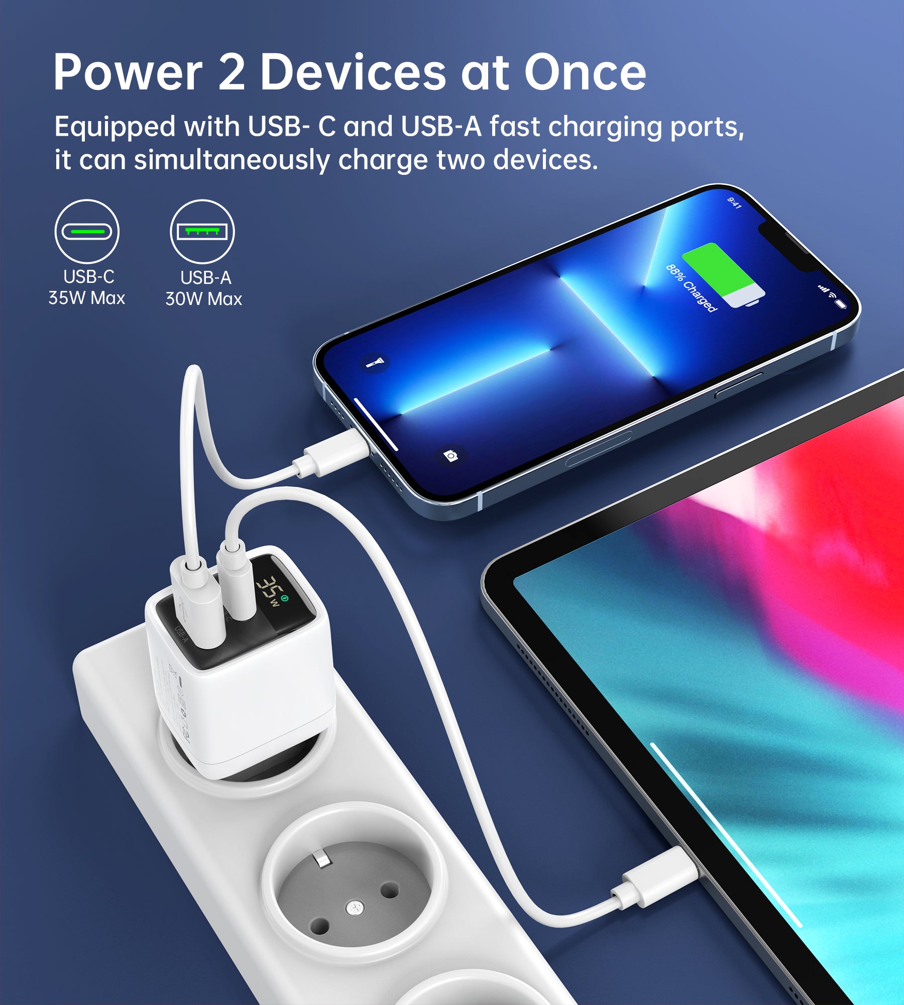 Choetech 35W GaN Fast Charger with Dual USB-C Ports - Compact & Powerful Charging for iPhone 15/14/13, Samsung Galaxy, iPad & More | Perfect for Travel, Home & Office Use