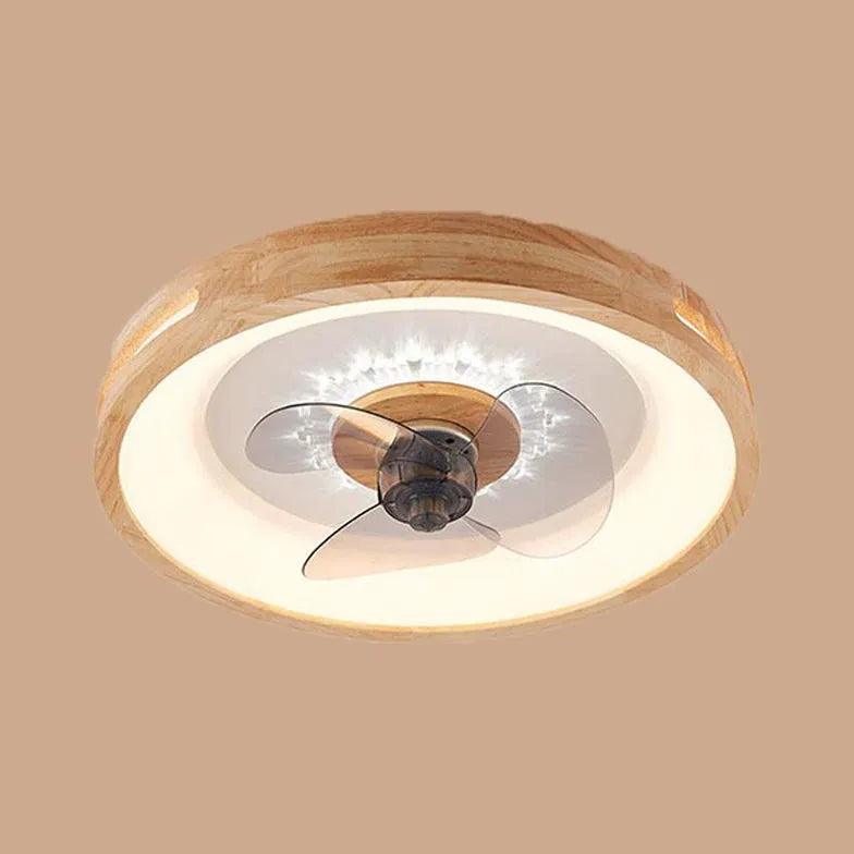 Modern Round Border Wooden Ceiling Fan with LED Light - Energy Efficient Indoor Cooling for Living Room, Bedroom & Office