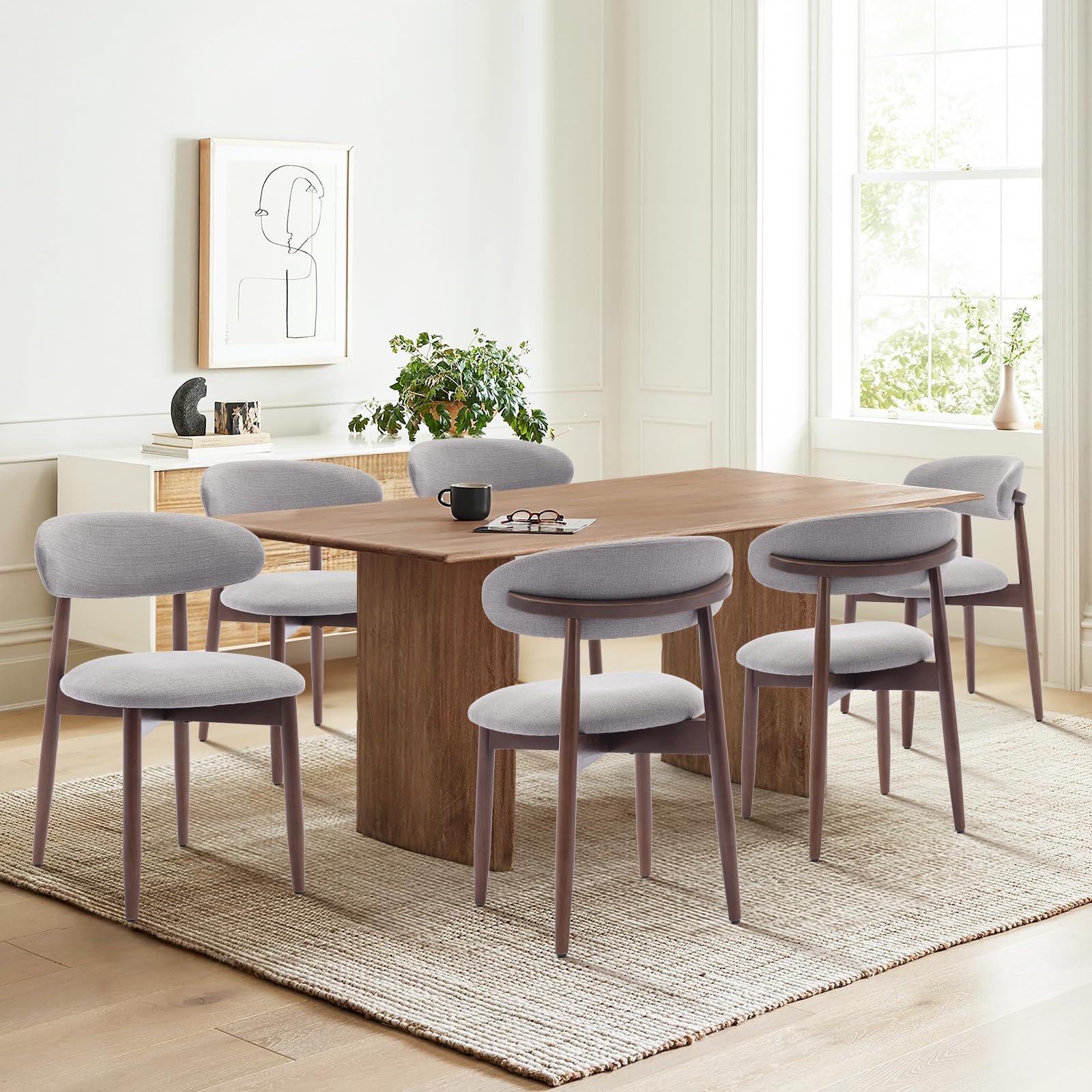 COLAMY Set of 4 Modern Farmhouse Dining Chairs - Light Grey Upholstered Wooden Kitchen Side Chairs with Foot Pegs | Perfect for Dining Room, Kitchen, Breakfast Nook & Small Spaces