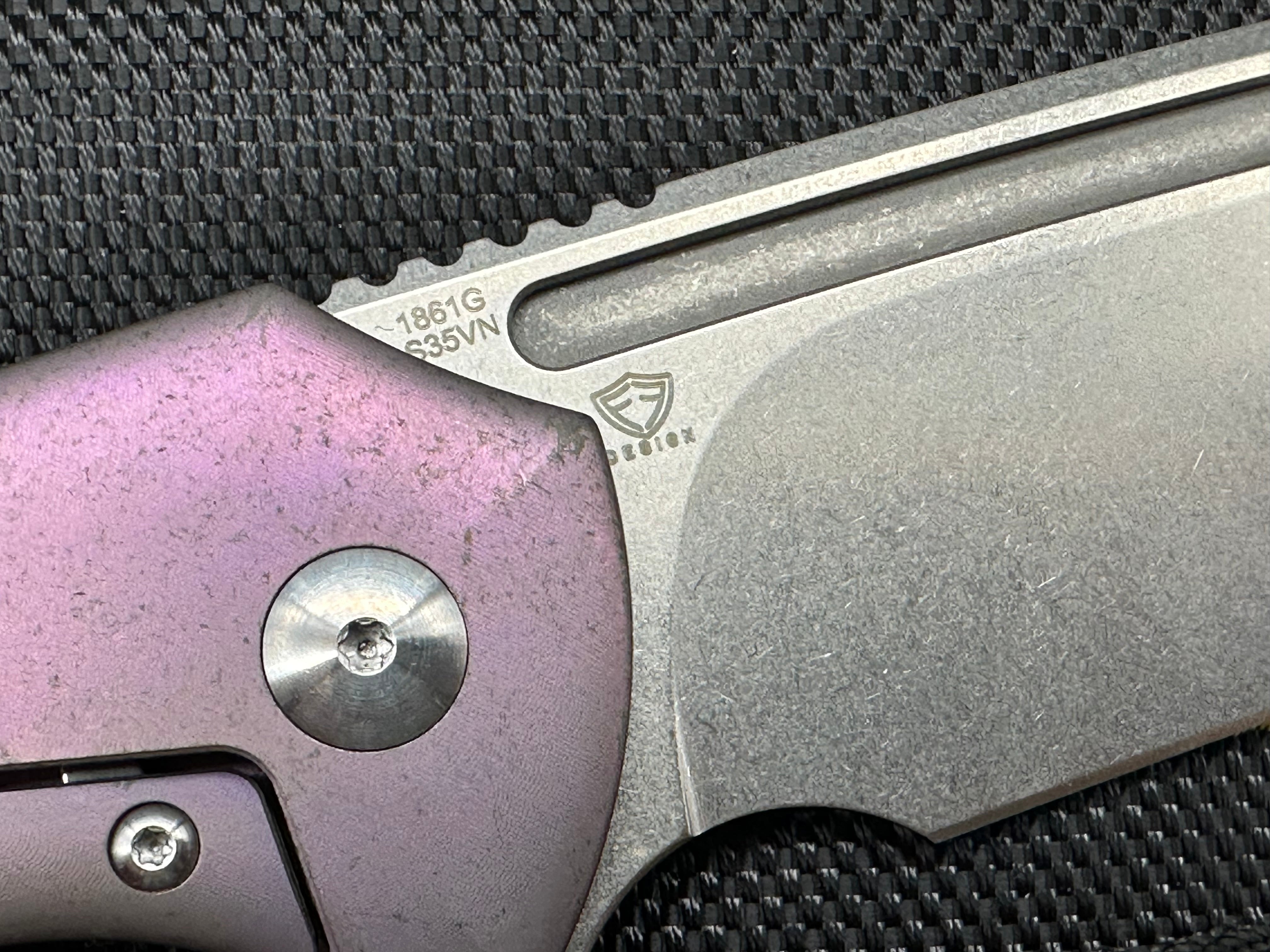 Premium Artisan Trux Frame Lock Folding Knife - Purple Titanium Handle, 3.61