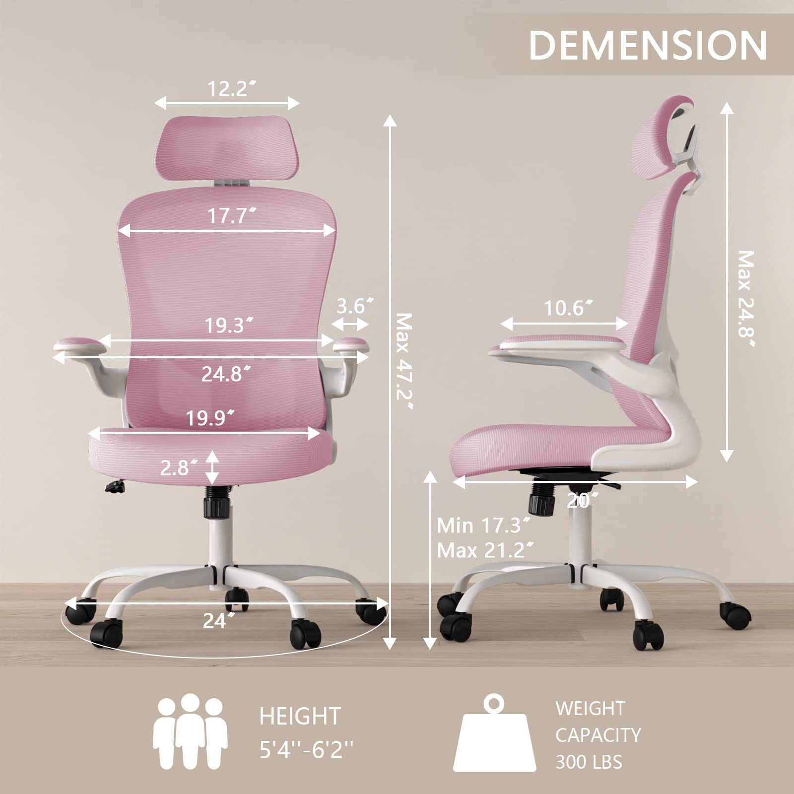 Ergonomic High Back Office Chair with Adjustable Lumbar Support & Headrest - Breathable Mesh Swivel Task Chair with Flip-Up Armrests - Perfect for Home Office, Gaming & Workspace Comfort