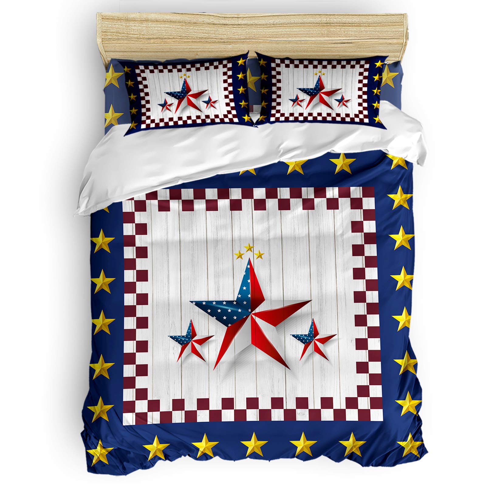 Prime Leader Full Size Duvet Cover Set - Patriotic Star Lattice 4-Piece Bedding with Zipper & Corner Ties | Ultra Soft Comforter Cover for National Flag Day | Perfect for Guest Rooms, Dorm Decor & American-Themed Bedrooms