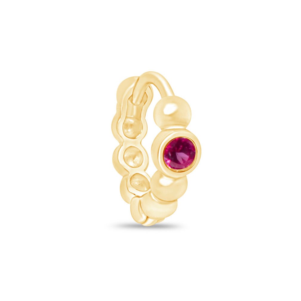 14k Yellow Gold Ruby Beaded Hoop Earrings for Women - Elegant Dangle Jewelry for Parties, Weddings & Special Occasions