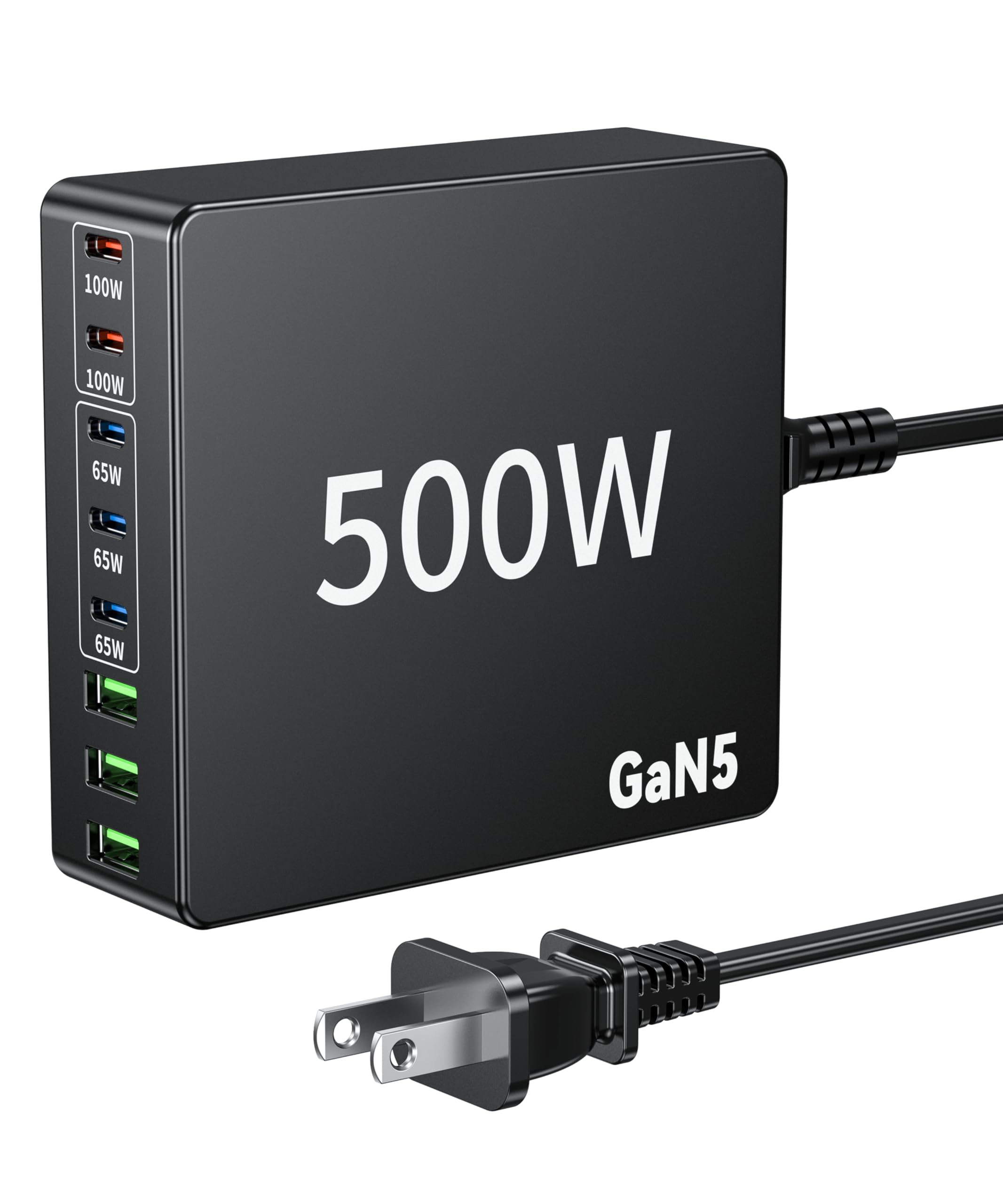 500W USB C Fast Charger Block with 8 Ports - GAN Charging Station Hub, Dual PD 100W Laptop Charger for MacBook Pro/Air, Dell, HP, iPad, iPhone 16/15/14/13/Pro Max, Samsung Galaxy Note - Perfect for Home, Office & Travel Charging Needs