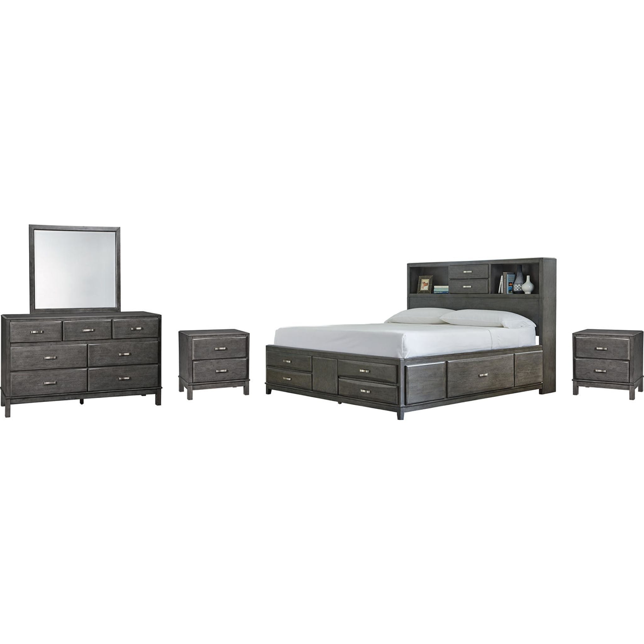 Caitbrook 7-Piece Queen Size Bedroom Furniture Set - Modern Poster Bed Frame with Nightstands & Dresser for Master Bedroom Decor