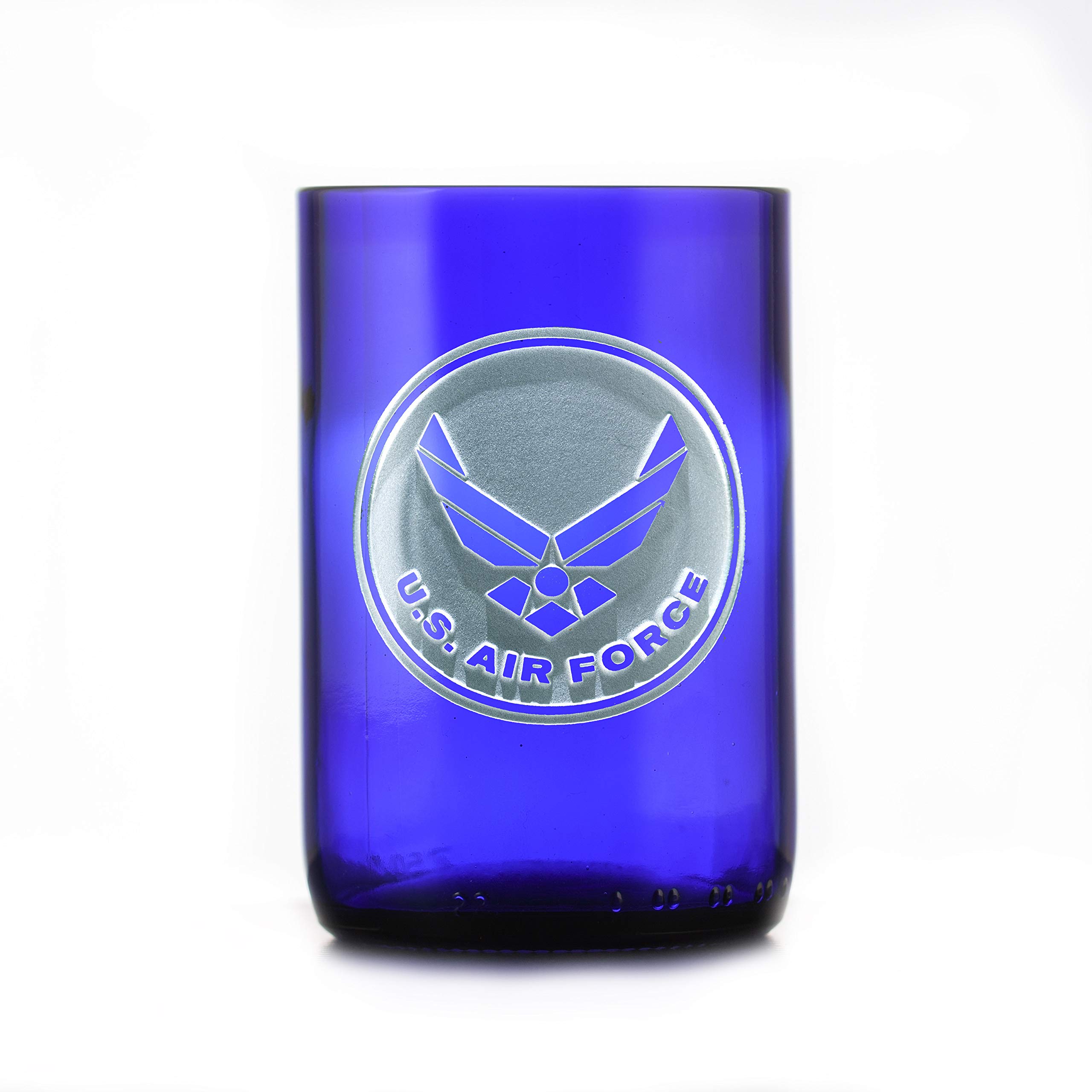 **Personalized Engraved Blue Wine Bottle Glass Set of 4 - Unique Air Force Gift for Airman, Military Appreciation Present - Perfect for Home Bar, Parties & Special Occasions**