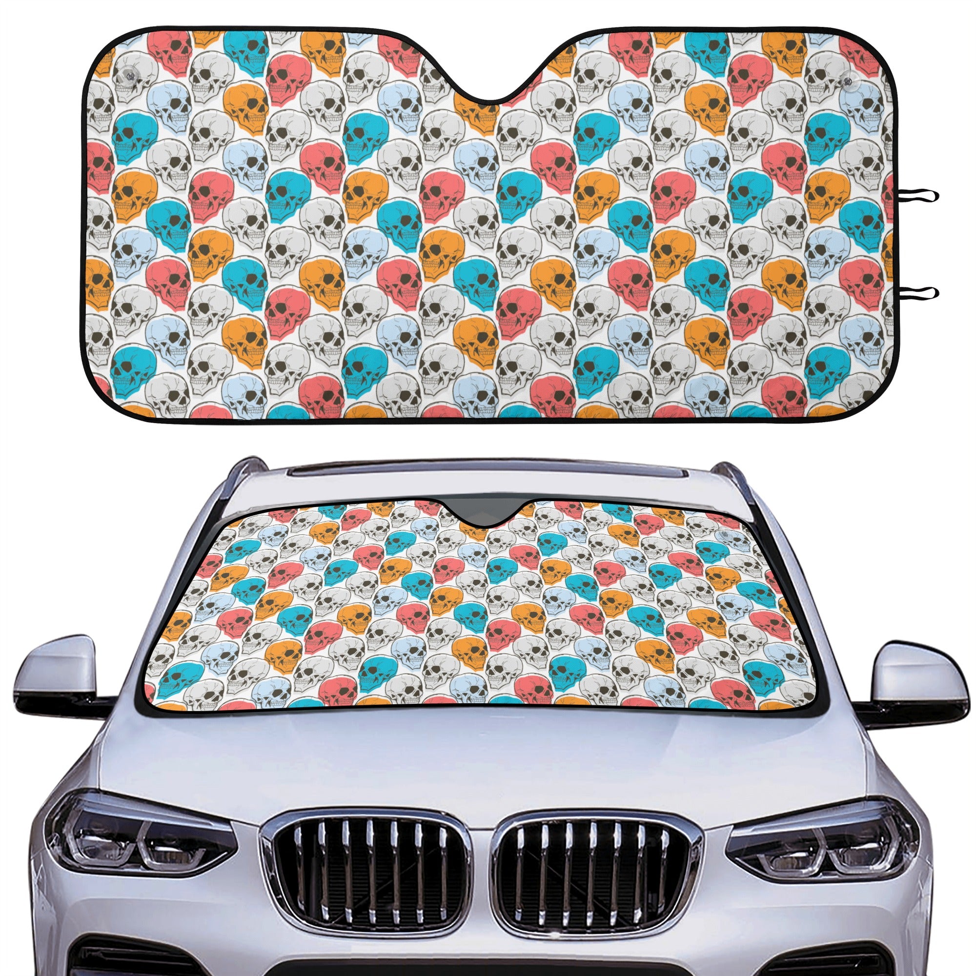 Colorful Skull Windshield Sun Shade for Cars - UV Protection & Heat Blocking for Summer Parking | Gothic & Punk Style Car Accessories