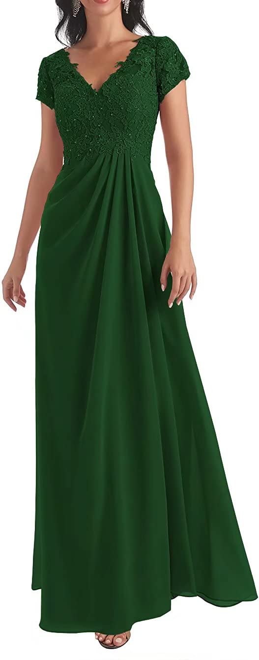 Elegant Mother of the Bride Dresses 2023 - Long Sleeve Lace Chiffon Formal Gowns with V-Neck for Weddings, Evening Parties & Special Occasions