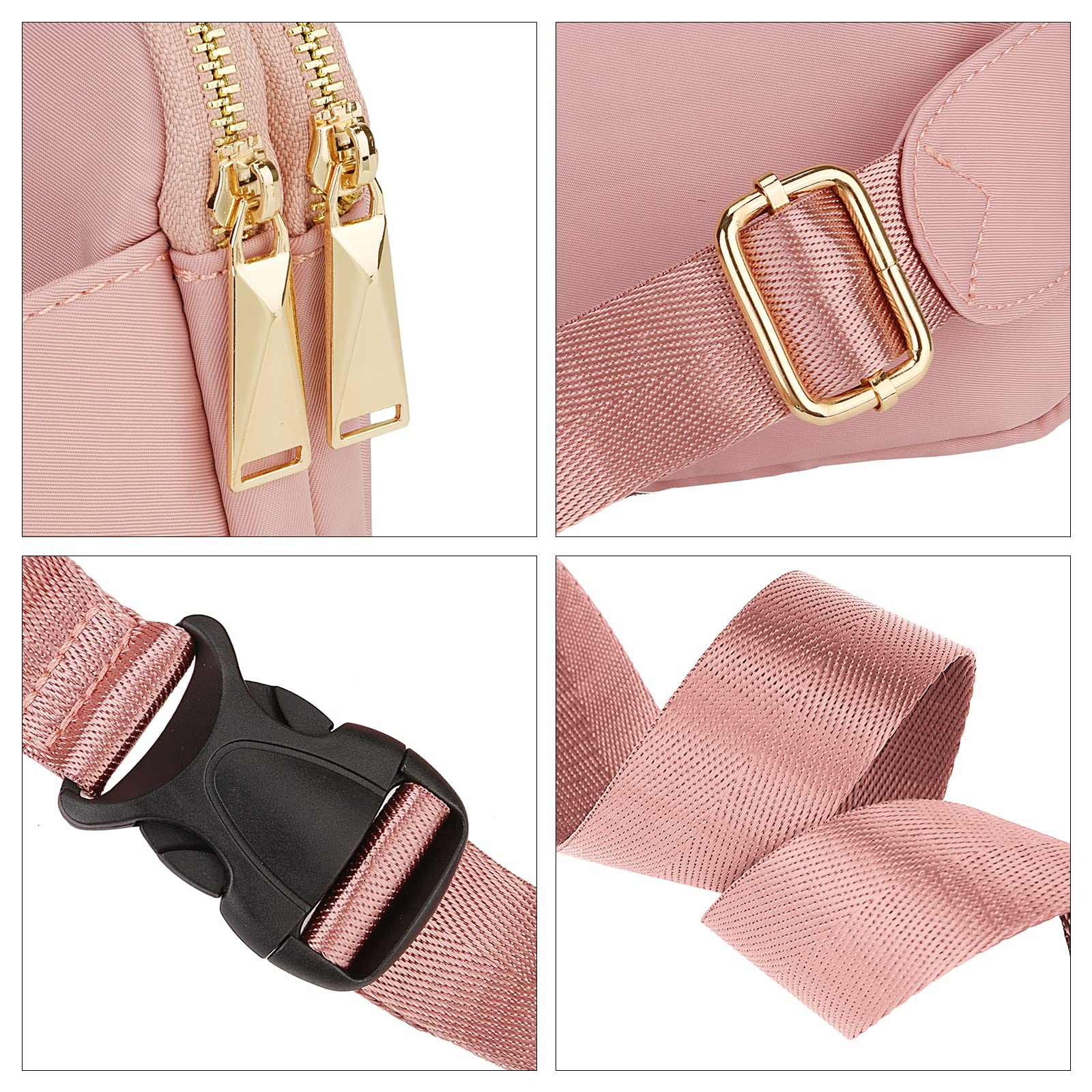Uromee Women's Nylon Fanny Pack - Adjustable Crossbody Waist Bag for Travel, Hiking, Running & Everyday Use - Stylish & Lightweight Mini Belt Bag in Pink (0229) | Perfect for Outdoor Adventures, Gym, Shopping & Hands-Free Convenience