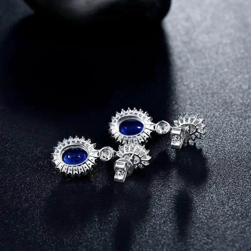 14K White Gold Genuine Blue Sapphire & Diamond Earrings for Women | Wedding, Anniversary, Party Jewelry Gift | Elegant Everyday Wear & Special Occasion Accessories