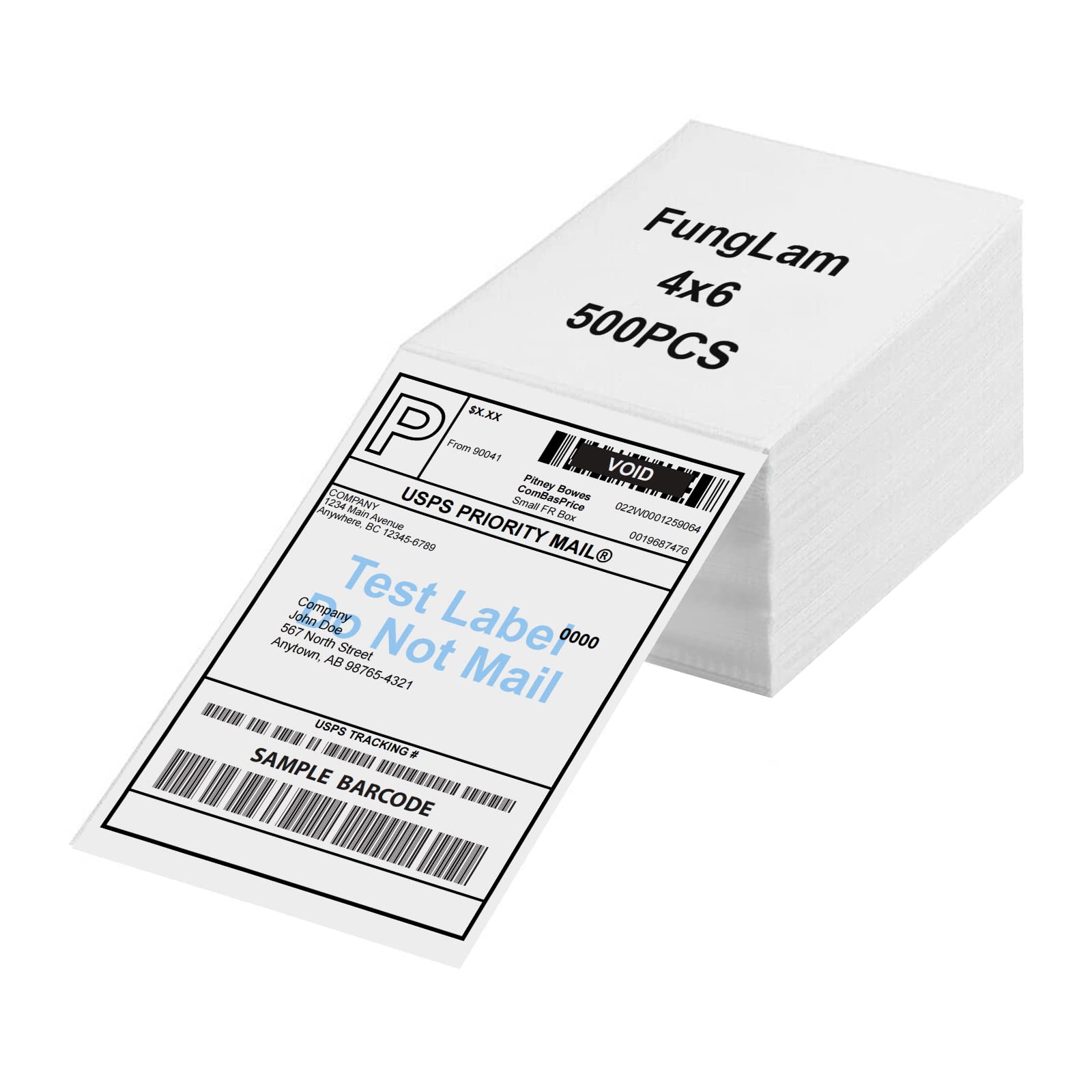 FungLam 4x6 Thermal Labels - 500 Fanfold Shipping Labels for iDPRT MUNBYN POLONO Rollo Printers | Commercial Grade Direct Thermal Labels for E-commerce, Warehouse & Logistics Shipping Needs