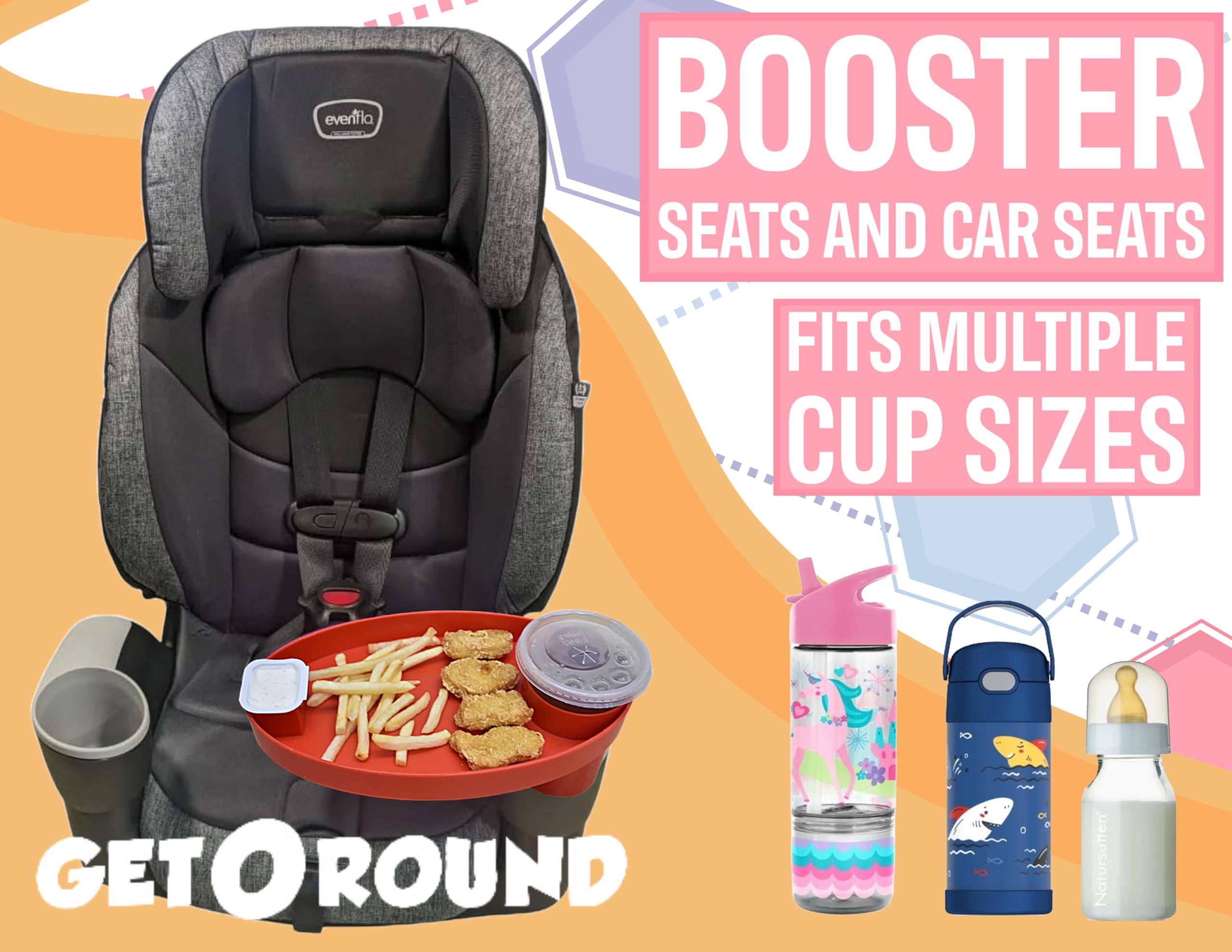 Kids Travel Tray for Car Seat - Toddler Snack Tray with Cup Holder & Sauce Container | Portable Car Seat Organizer for Snacks, Toys & Activities | Perfect for Road Trips & Family Travel (Red)