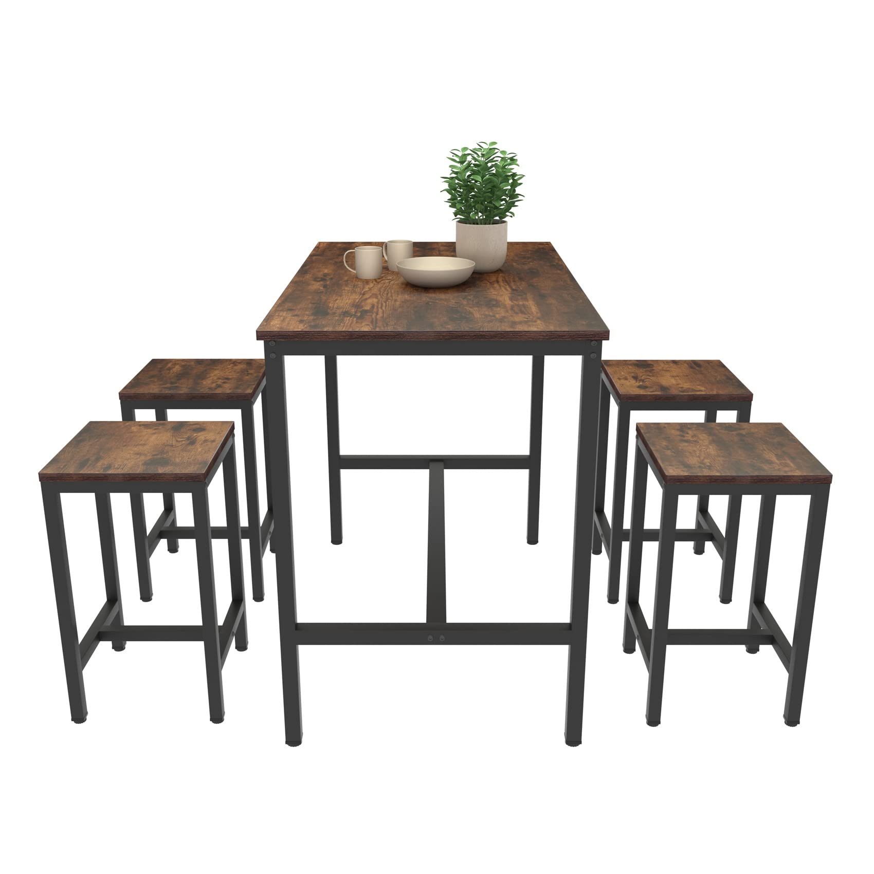 Rxicdeo 4-Piece Wooden Dining Table and Chairs Set - Industrial Style Breakfast Bar Table with 4 Stools for Kitchen, Dining Room & Small Space - Perfect for Breakfast Nook, Apartment Dining & Coffee Corner