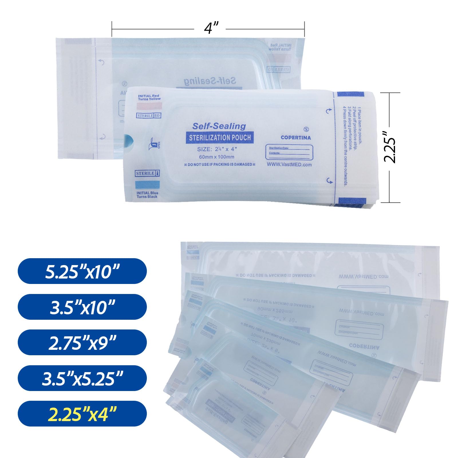 200 Pack Self Seal Sterilization Pouches 2.25