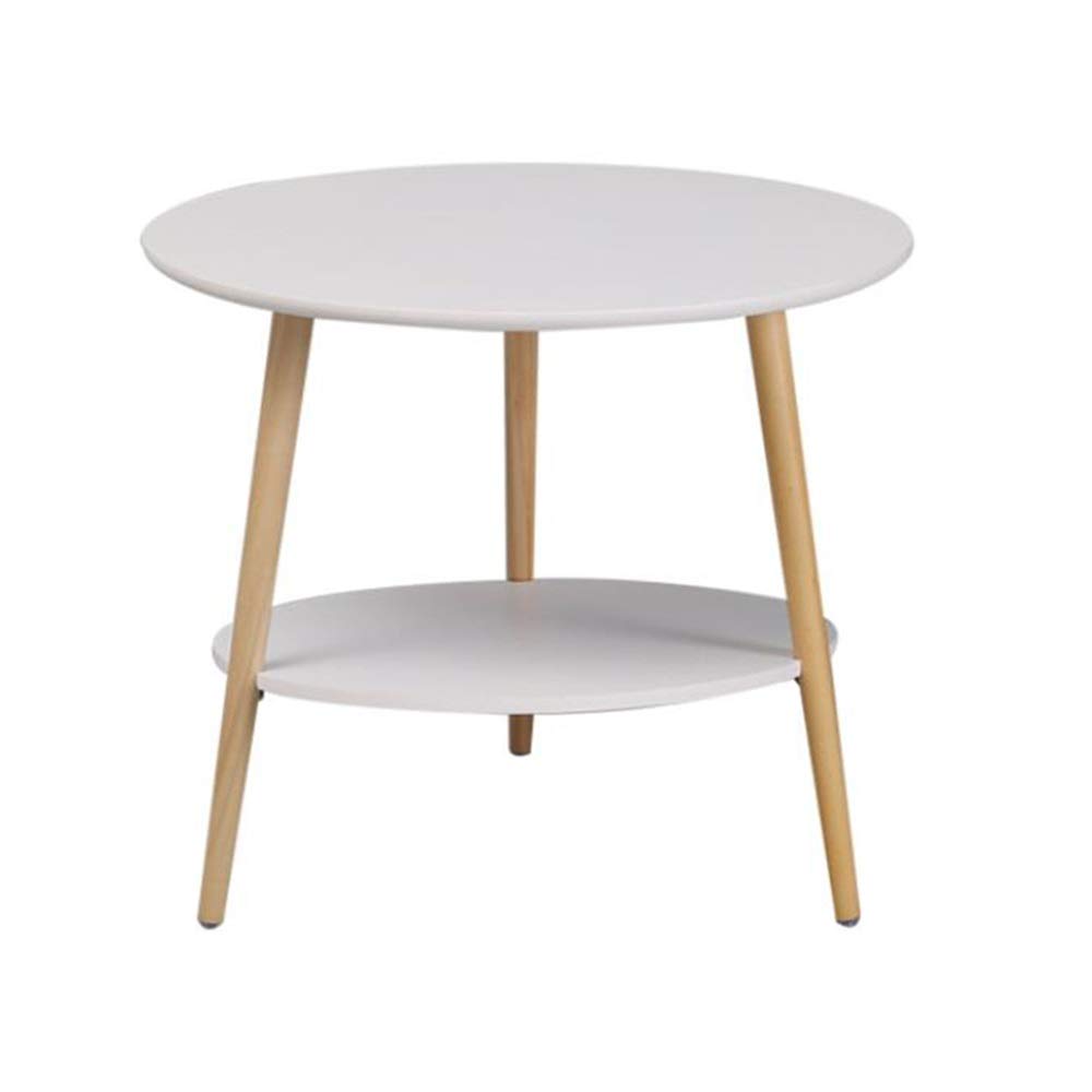 YUMEIGE Round End Table - Small Coffee Table with Double Layer Design, White Side Table for Living Room, Bedroom & Office (19.68 x 19.68 x 19.229 Inches) - Perfect for Holding Drinks, Books & Decor
