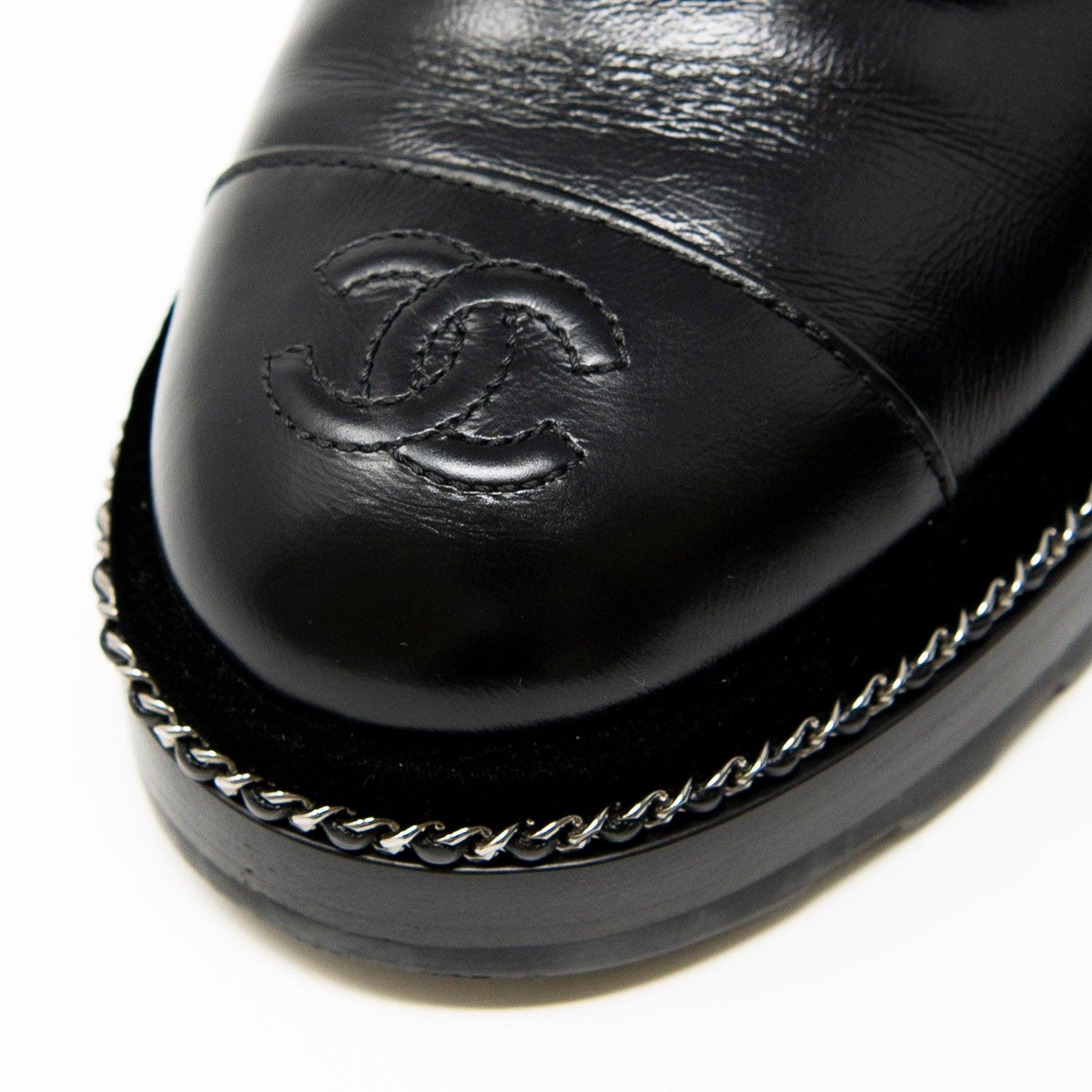 Chanel Black Leather Combat Boots Women's Size 36.5 - Stylish & Comfortable Ankle Boots for Everyday Wear, Night Out & Fashion Street Style