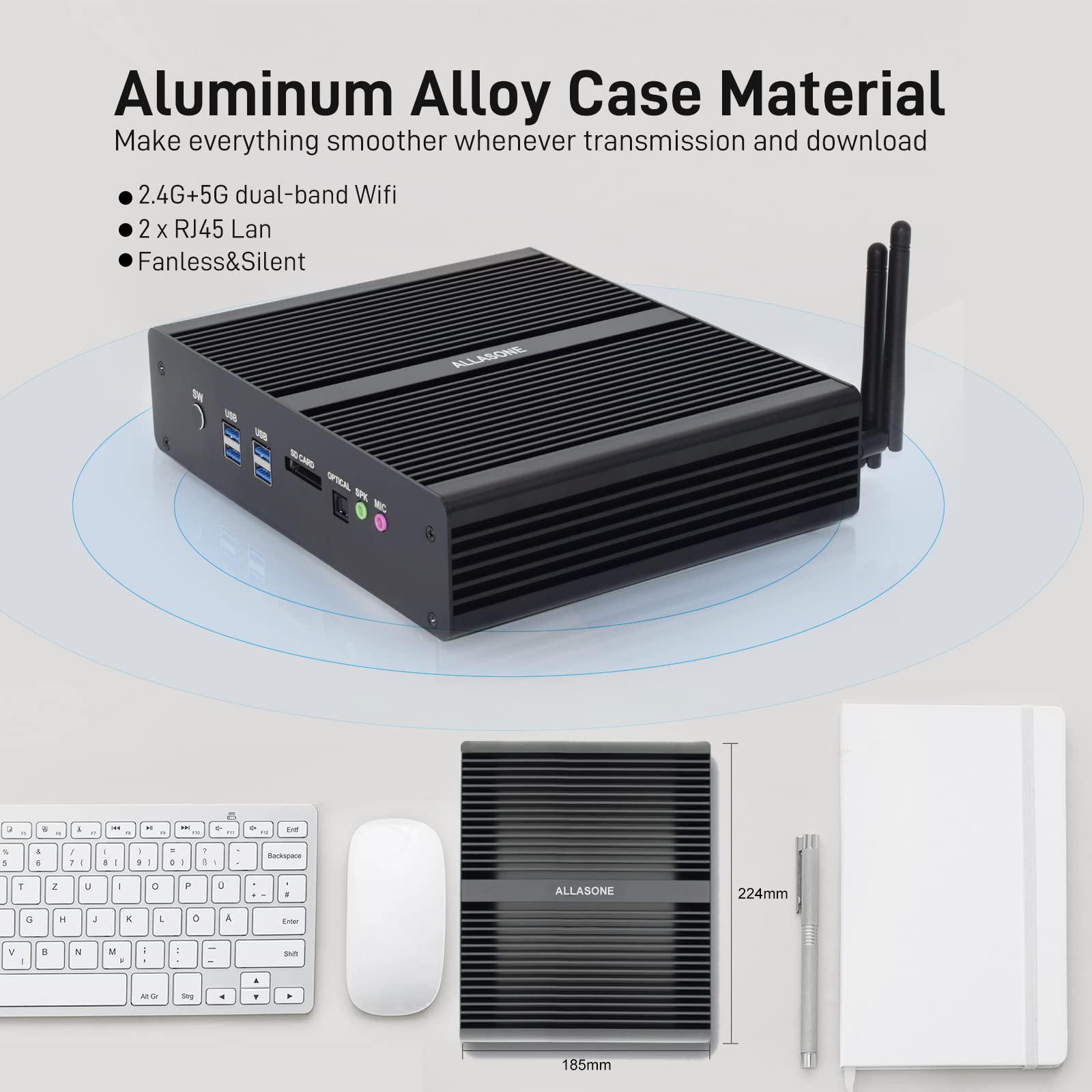 ALLASONE Mini PC Windows 10 Pro, Intel Core i7-5500U Processor, 16GB RAM 512GB SSD Mini Desktop Computer - Dual LAN, HDMI, Wi-Fi, Bluetooth 4.0, 2x RS232 COM Ports, SD Card Slot for Home Office, Business, Digital Signage & Industrial Automation