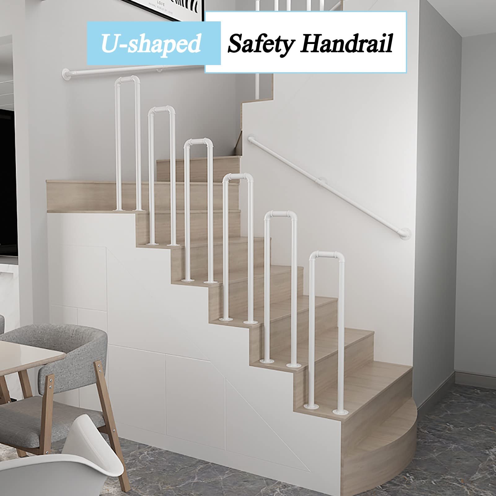 Advap Safety Stair Railing - Outdoor Wrought Iron Handrail for Steps & Decking (2.8 FT, White) | Durable Exterior Step Railing for Home Safety & ADA Compliance | Perfect for Porches, Gardens & Pool Areas