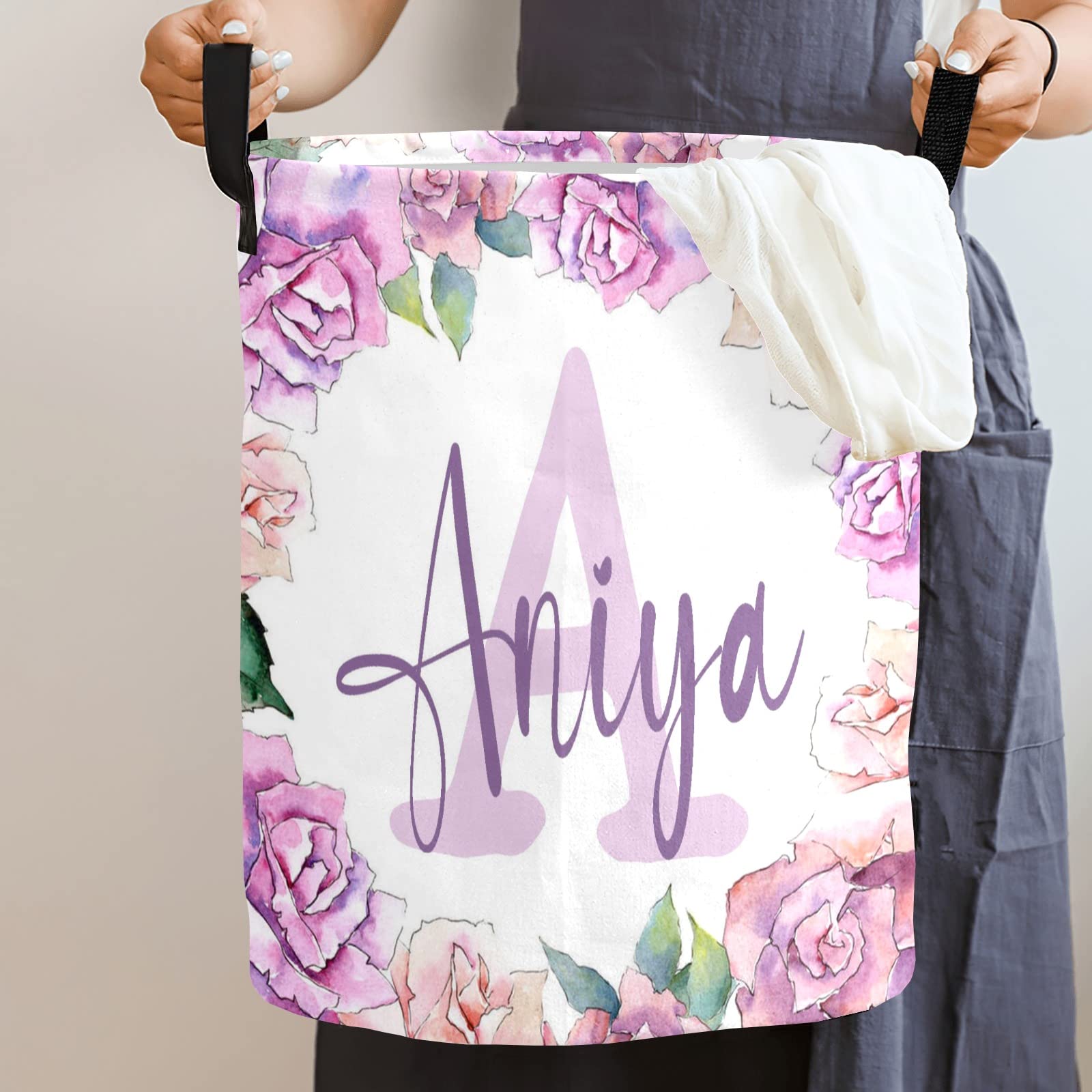Custom Personalized Laundry Basket - Collapsible Clothes Hamper with Handle for Bathroom, Bedroom & Living Room Storage | Durable Flower Design (Style 03) - Perfect for Home Organization, College Dorm & Apartment Essentials