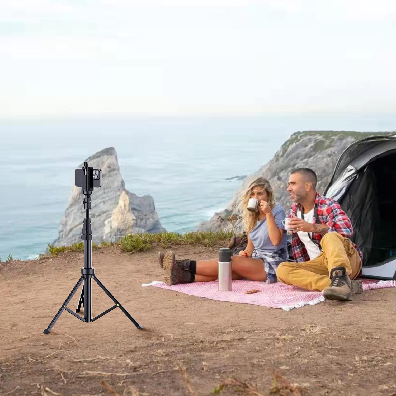Fugetek 67-inch Professional Phone Tripod Stand with Bluetooth Remote - Portable Aluminum All-in-One Camera Tripod for iPhone 15/14/13 Pro Max, Samsung Galaxy S23/S22, Android Smartphones - Includes Phone Mount & Non-Slip Feet (Black) - Perfect for Vlogging, Live Streaming & Group Photos