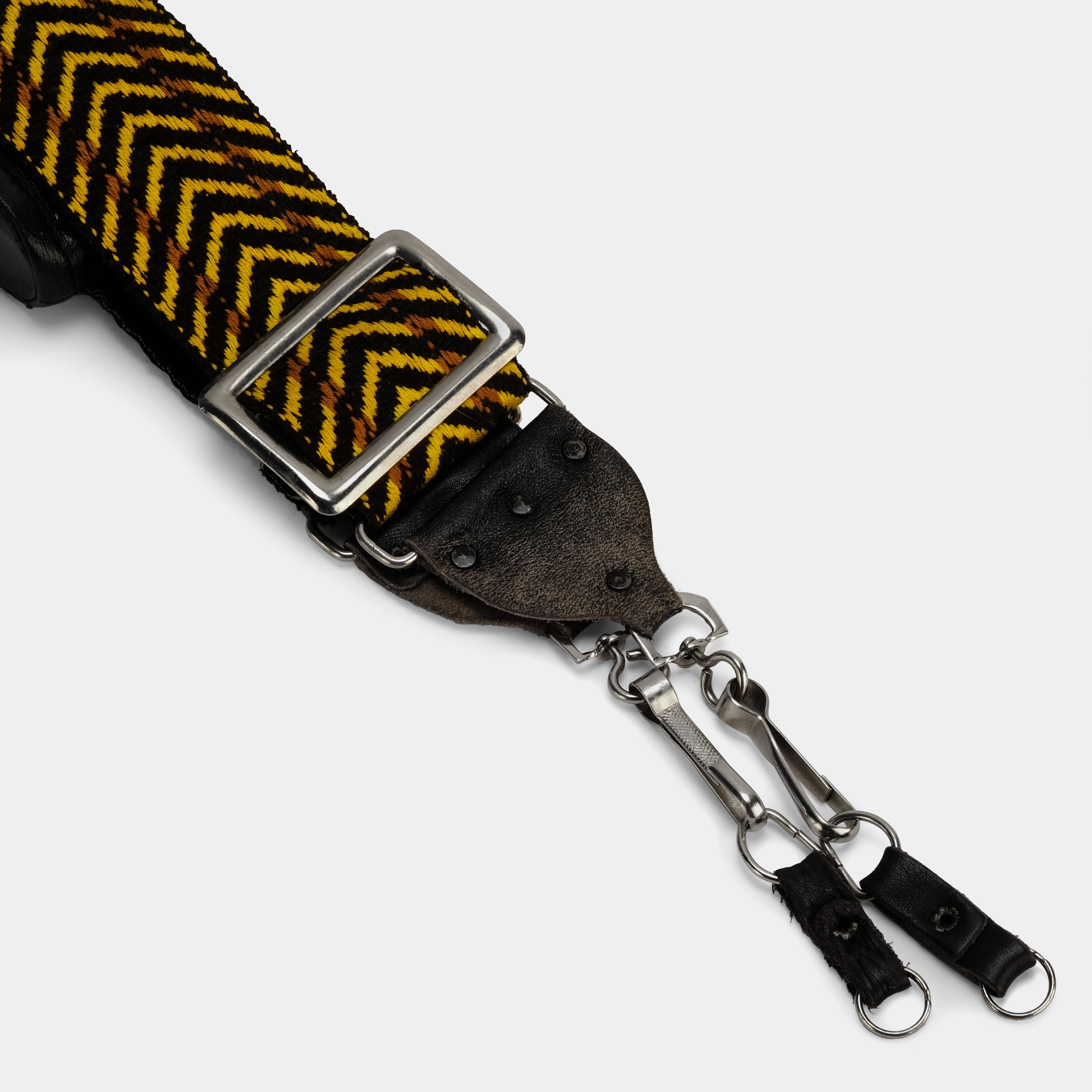 Black and Yellow Chevron Camera Strap with Film Holders - Adjustable DSLR Neck Strap for Canon Nikon Sony - Perfect for Travel Photography & Film Enthusiasts