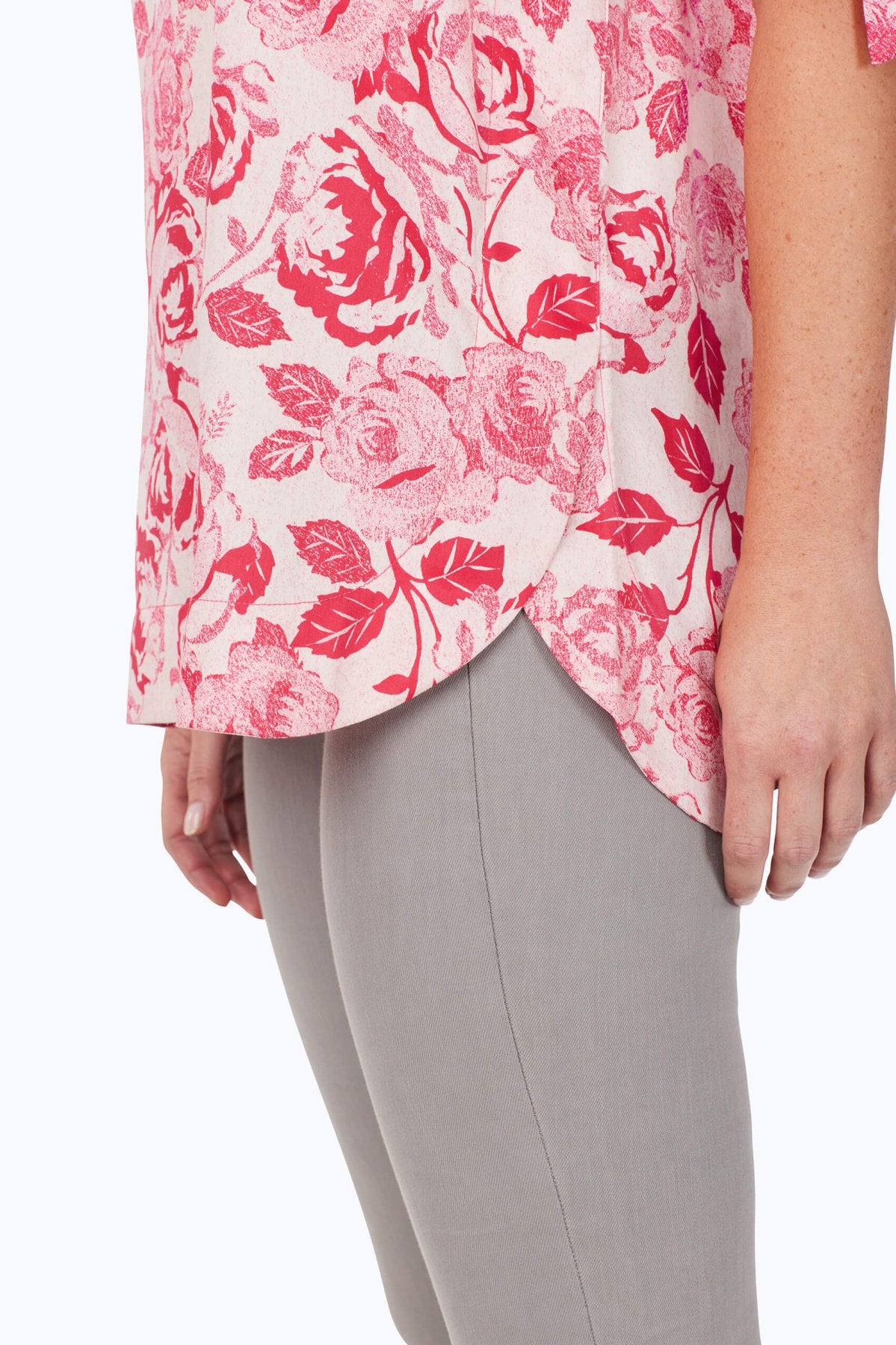 Emma Vintage Rose Elbow Sleeve Tunic Top - Floral Print Women's Blouse for Casual Wear, Office & Date Night Outfits