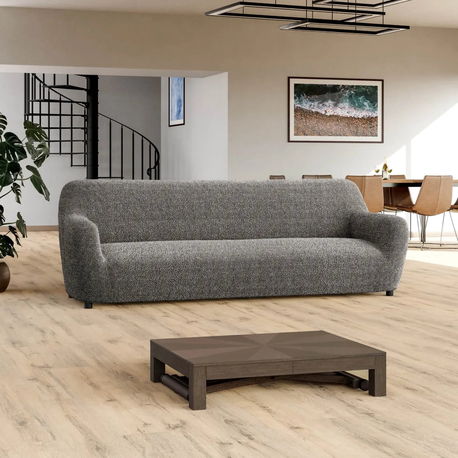 4 Seater Sofa Slipcover - Soft Microfiber Fabric with Stylish Prints - Perfect for Living Room, Family Room & Home Decor