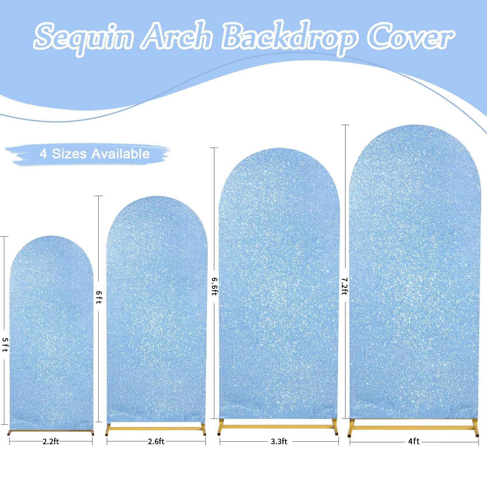 6FT Glitter Wedding Arch Backdrop - Baby Blue Spandex Cover for Party & Banquet Decor