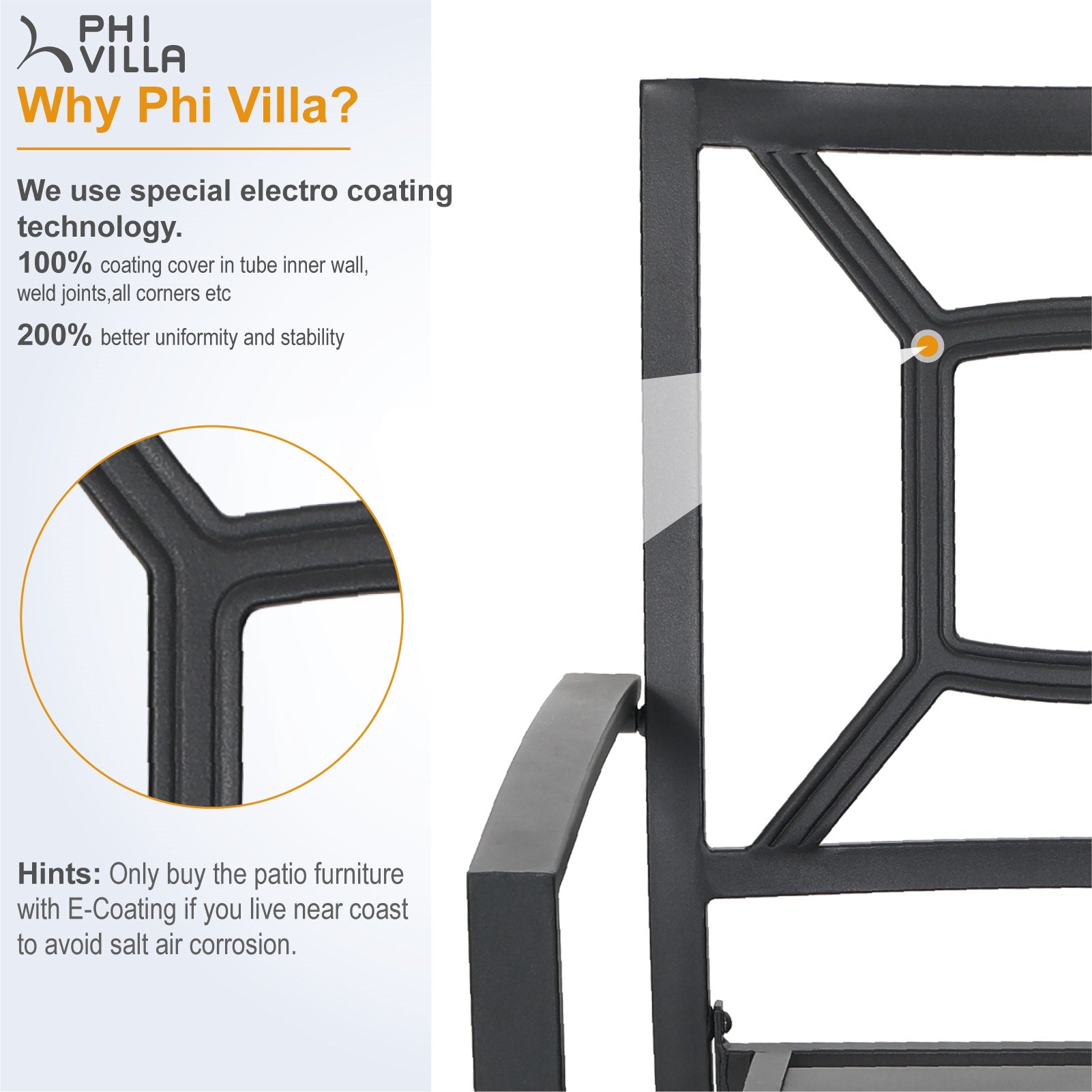 PHI VILLA 7-Piece Outdoor Dining Set with Steel Panel Table & 6 Stackable Chairs - Patio Furniture for Garden, Backyard, Poolside & Restaurant Use