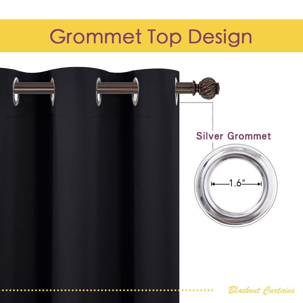 Blackout Curtains for Bedroom & Living Room - EcoDrapes Thermal Insulated Room Darkening Grommet Drapes (2 Panels, 52x54 Inches, Black) - Perfect for Home Theater, Nursery & Light Sleepers