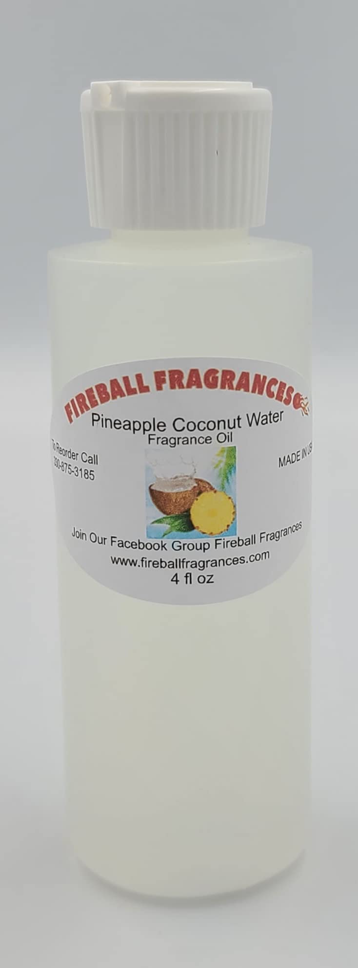 Fireball Fragrances Pineapple Coconut Water Scented Oil - 4 Oz Bottle, DPG-Free, Skin-Safe for Lotions & Candles | Tropical Home Fragrance, DIY Spa & Aromatherapy