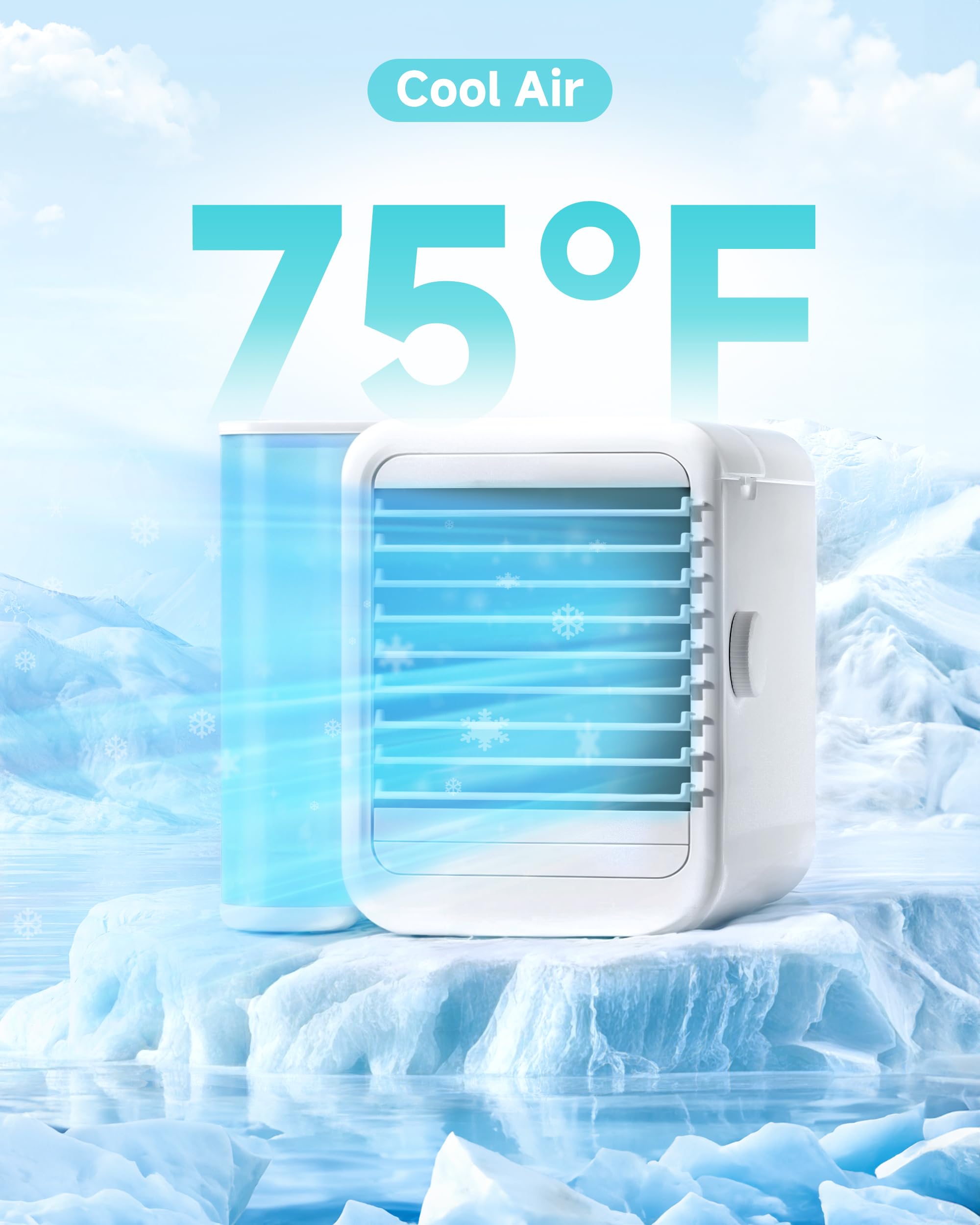 Portable Air Conditioner & Cooling Fan - Mini Evaporative Air Cooler with 3 Speeds, USB Personal Desktop AC Unit for Room, Office, Home | Quiet Operation, Energy Efficient | Perfect for Bedrooms, Workspaces & Small Areas