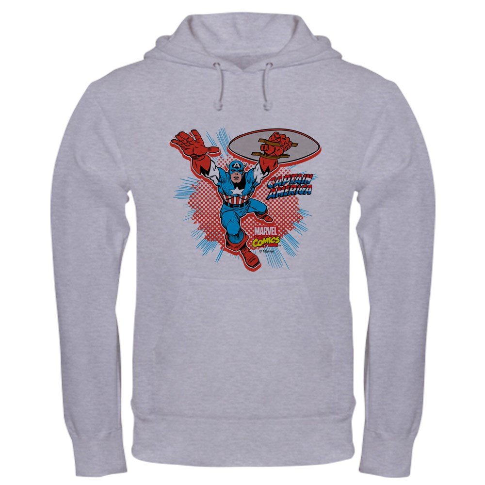 Captain America Attack Hooded Sweatshirt - Classic Pullover Hoodie for Men & Women | Heather Gray | Comfortable Marvel Superhero Apparel for Cosplay & Casual Wear
