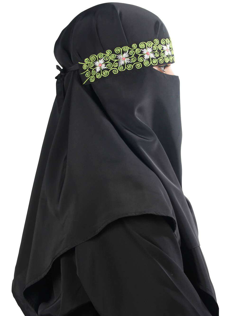 Black Embroidered Crepe Niqab for Women - Islamic Face Veil with Elegant Design - Perfect for Prayer, Modest Fashion, and Special Occasions