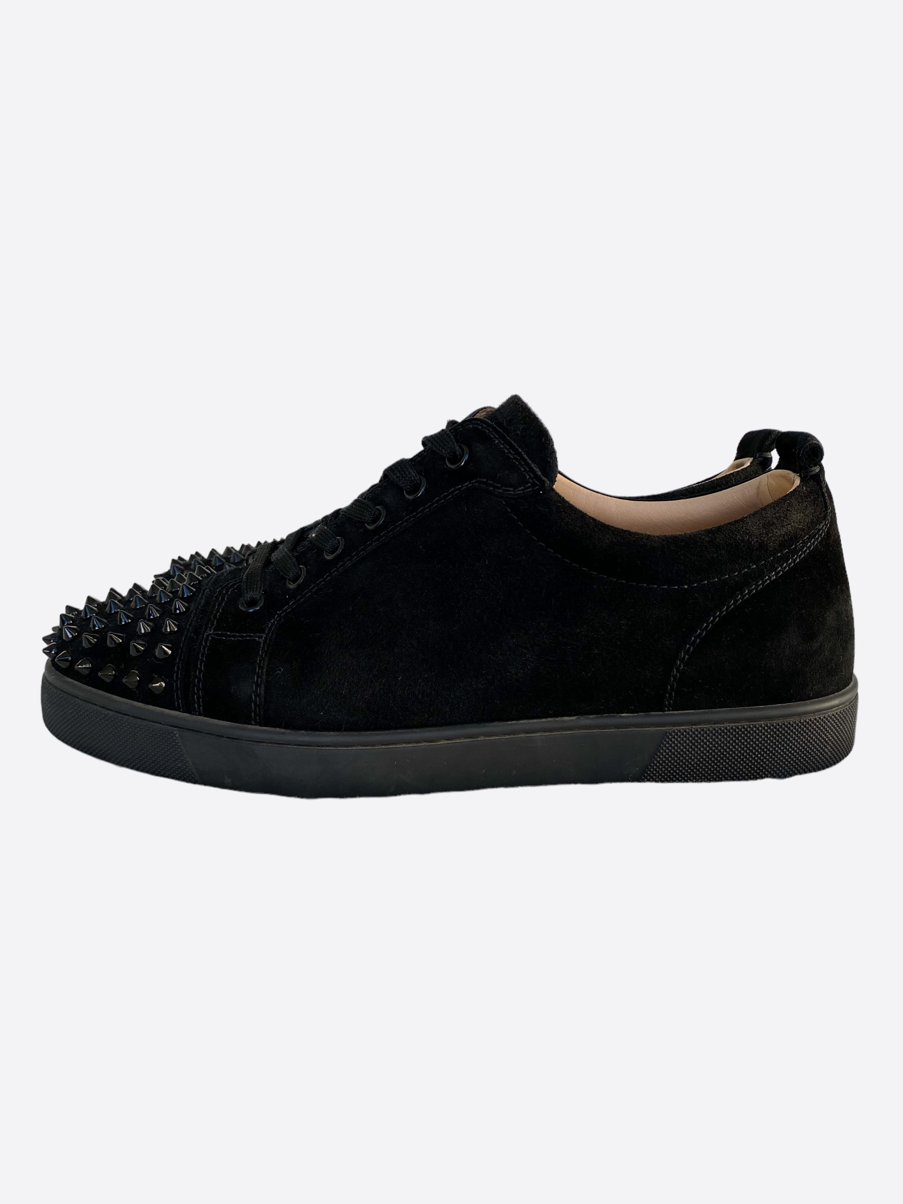 Christian Louboutin Black Velvet Spiked Low Top Sneakers for Women - Luxury Fashion Shoes for Casual Wear & Night Out