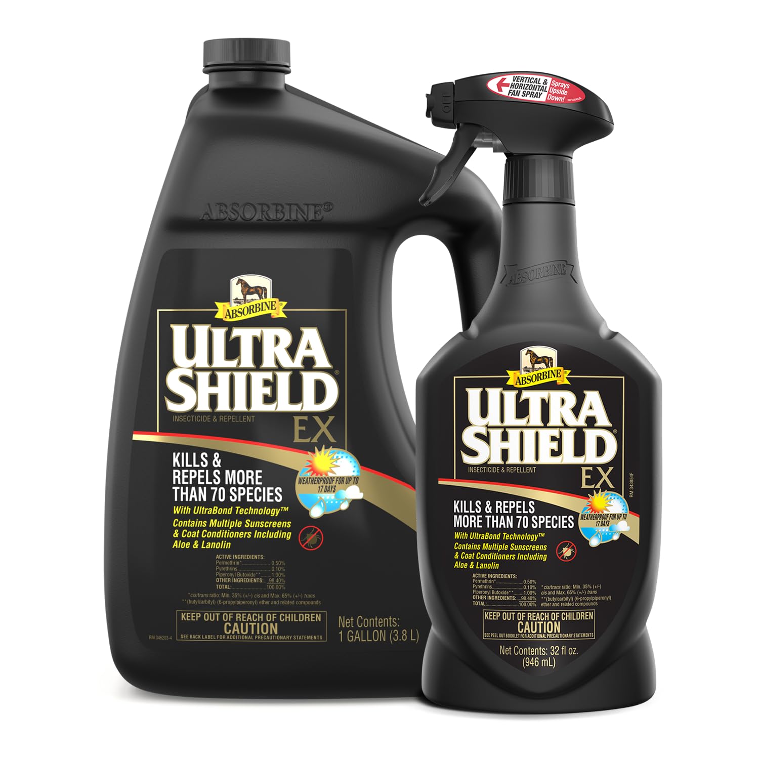 Absorbine UltraShield EX Combo 32oz Sprayer + 128oz Refill - Powerful Insecticide for Horses & Dogs | Kills & Repels Flies, Mosquitoes, Ticks, Fleas, Lice | Effective for Stables, Kennels & Outdoor Areas