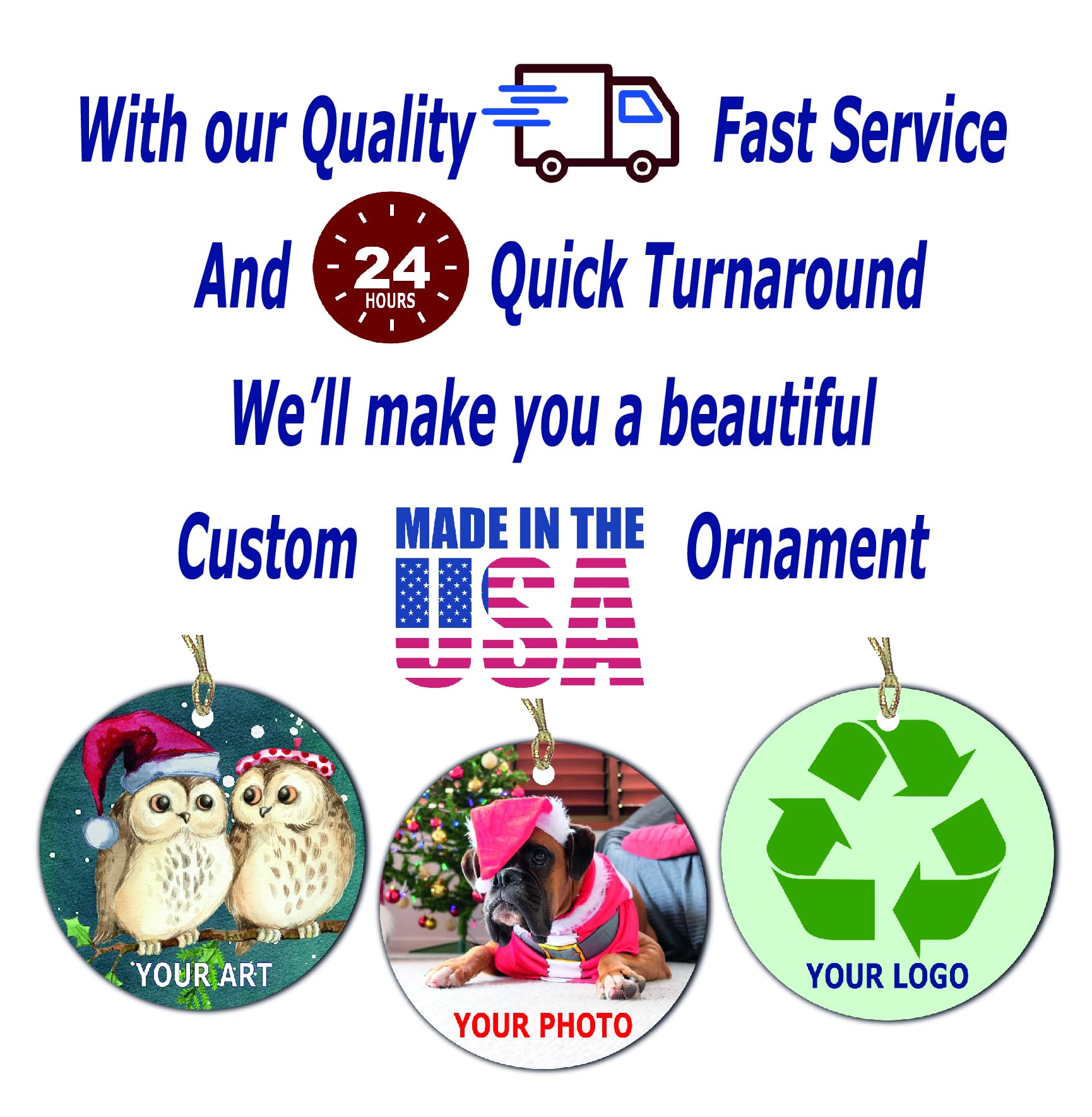 Custom Personalized Christmas Ornament with Photo, Text & Art - 3