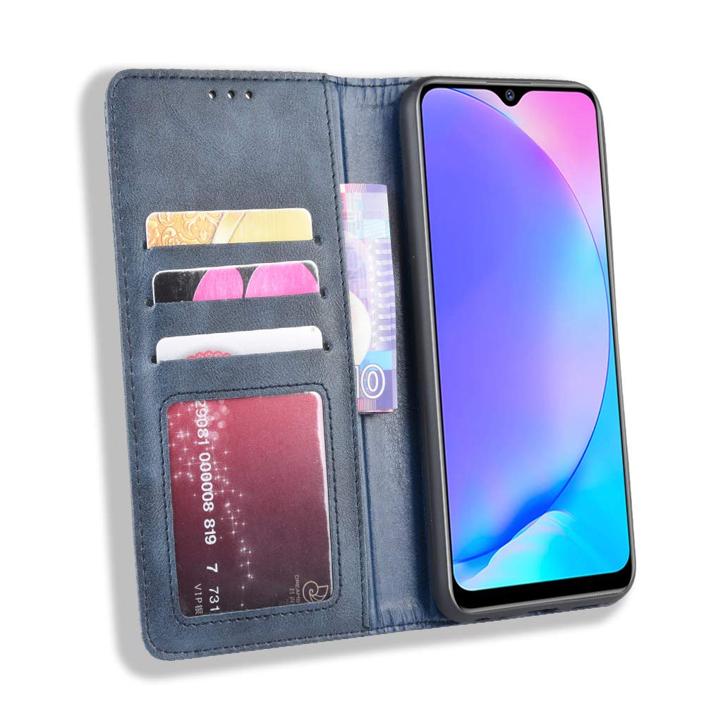 Premium PU Leather Flip Case Cover for Vivo Y15 2019 (1901) - Slim Protective Phone Case with Card Slots in Blue | Perfect for Work, Travel & Everyday Use