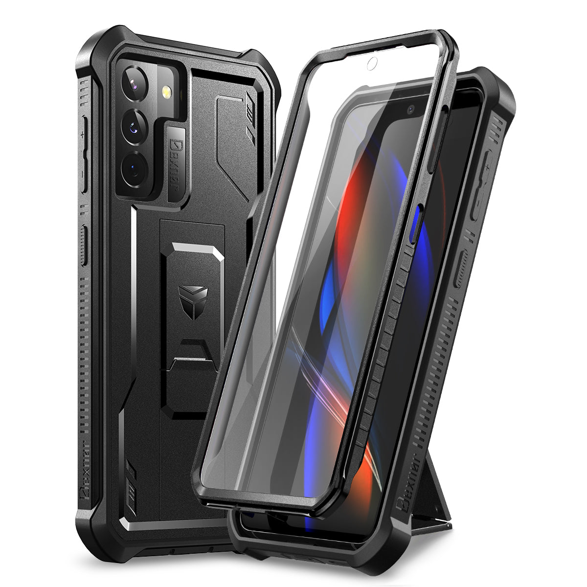 Dexnor Heavy Duty Shockproof Rugged Case for Samsung Galaxy S21 Plus with Built-in Kickstand & Screen Protector - Perfect for Outdoor, Work & Travel Protection