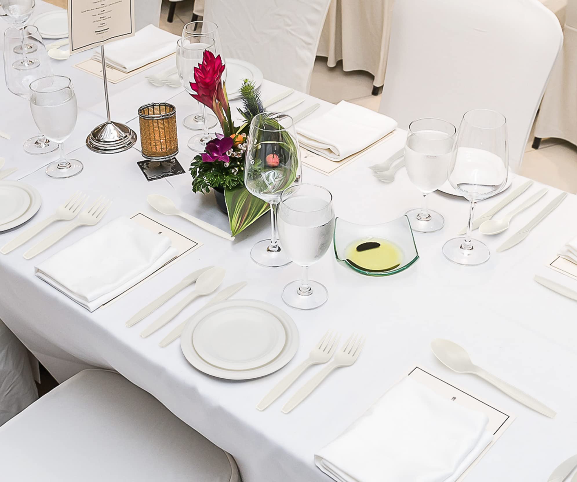250-Piece (50 Sets) Biodegradable Paper Plates Set with Extra Long Utensils | Eco-Friendly Compostable Disposable Dinnerware | Includes Plates, Bowls, Forks, Knives & Spoons | Perfect for Parties, Picnics & Outdoor Events