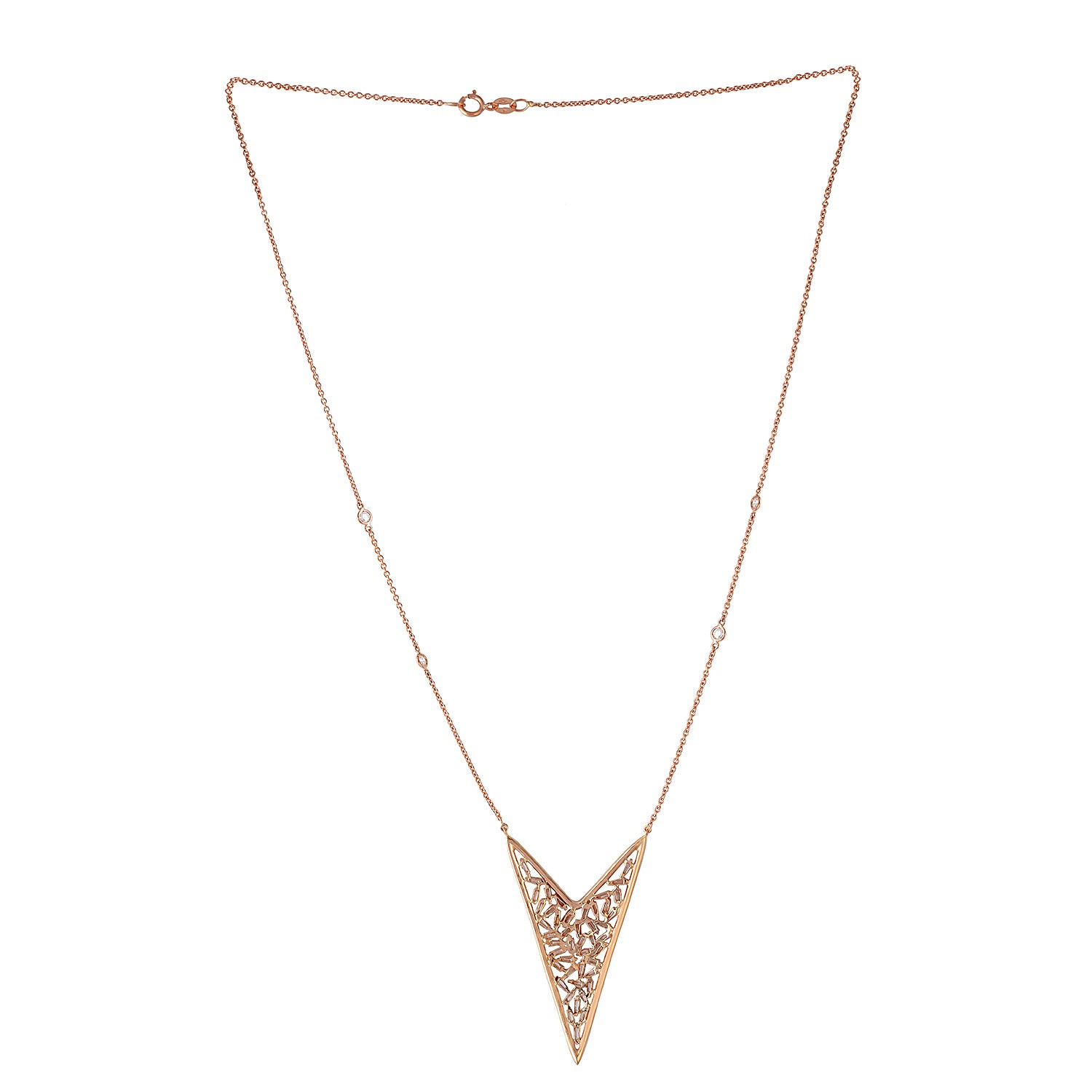 18K Solid Rose Gold Baguette Diamond Arrow Necklace - Elegant Chain Jewelry Gift for Women, Perfect for Anniversaries, Valentine's Day & Special Occasions