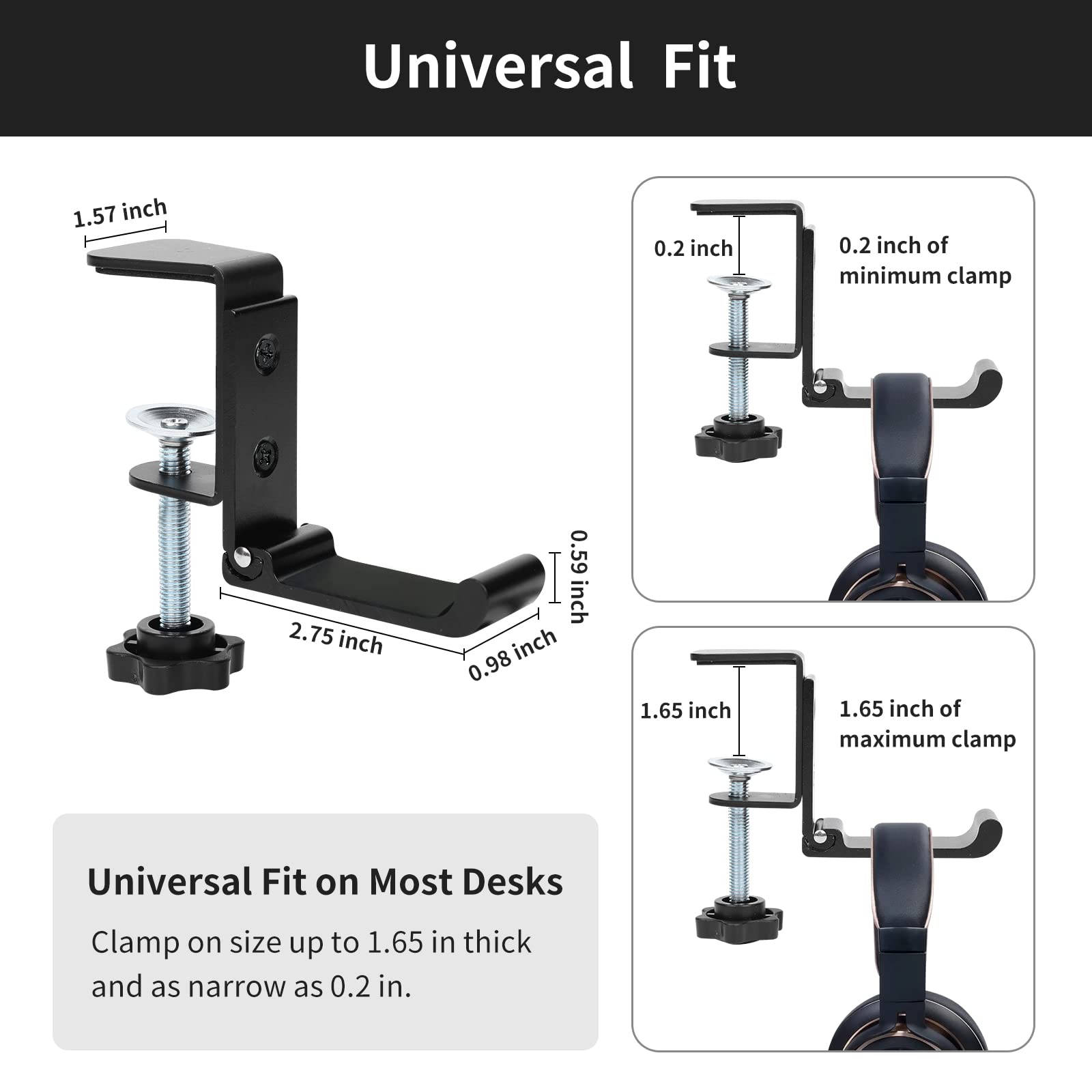 Adjustable Headphone Hook (1 Pack) - Under Desk Gaming Headset Hanger, Universal PC Headphones Stand & Soundbar Mount with Clamp - Perfect for Gaming Setup, Office Organization & Home Audio Systems